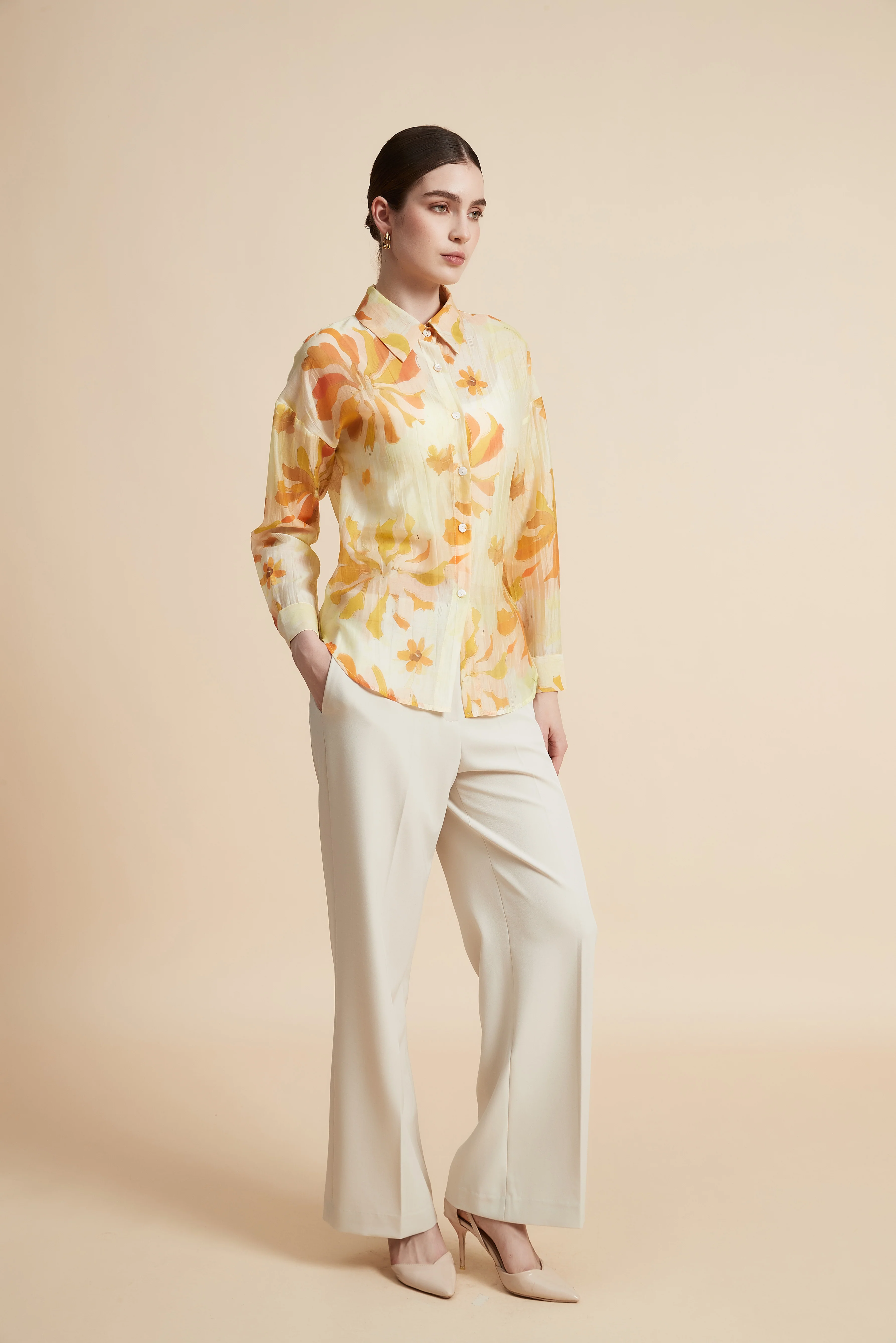 Women's Printed Blouse with Shirt Collar - Image 4