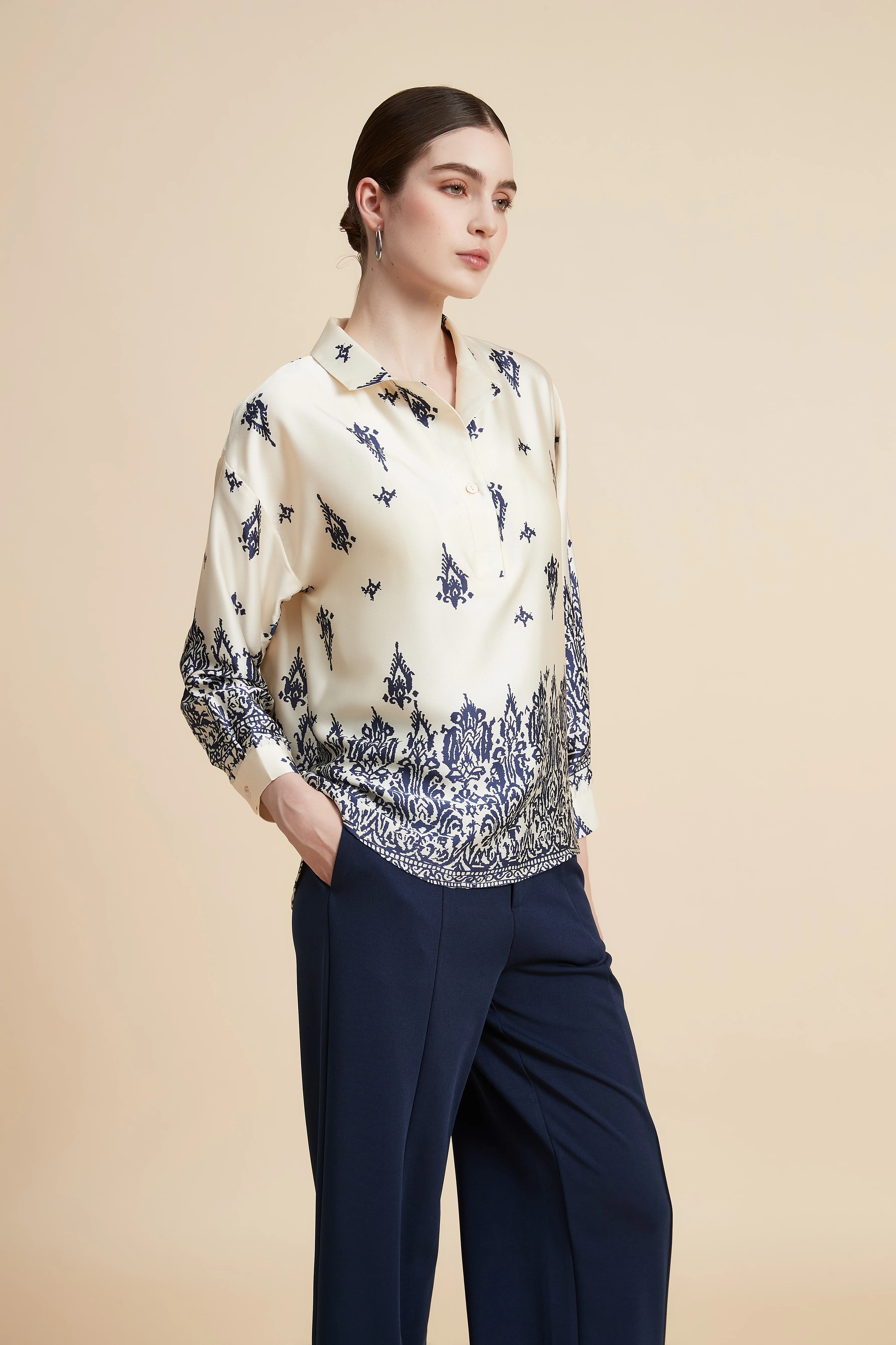Women's Printed Blouse with Shirt Collar - Image 8