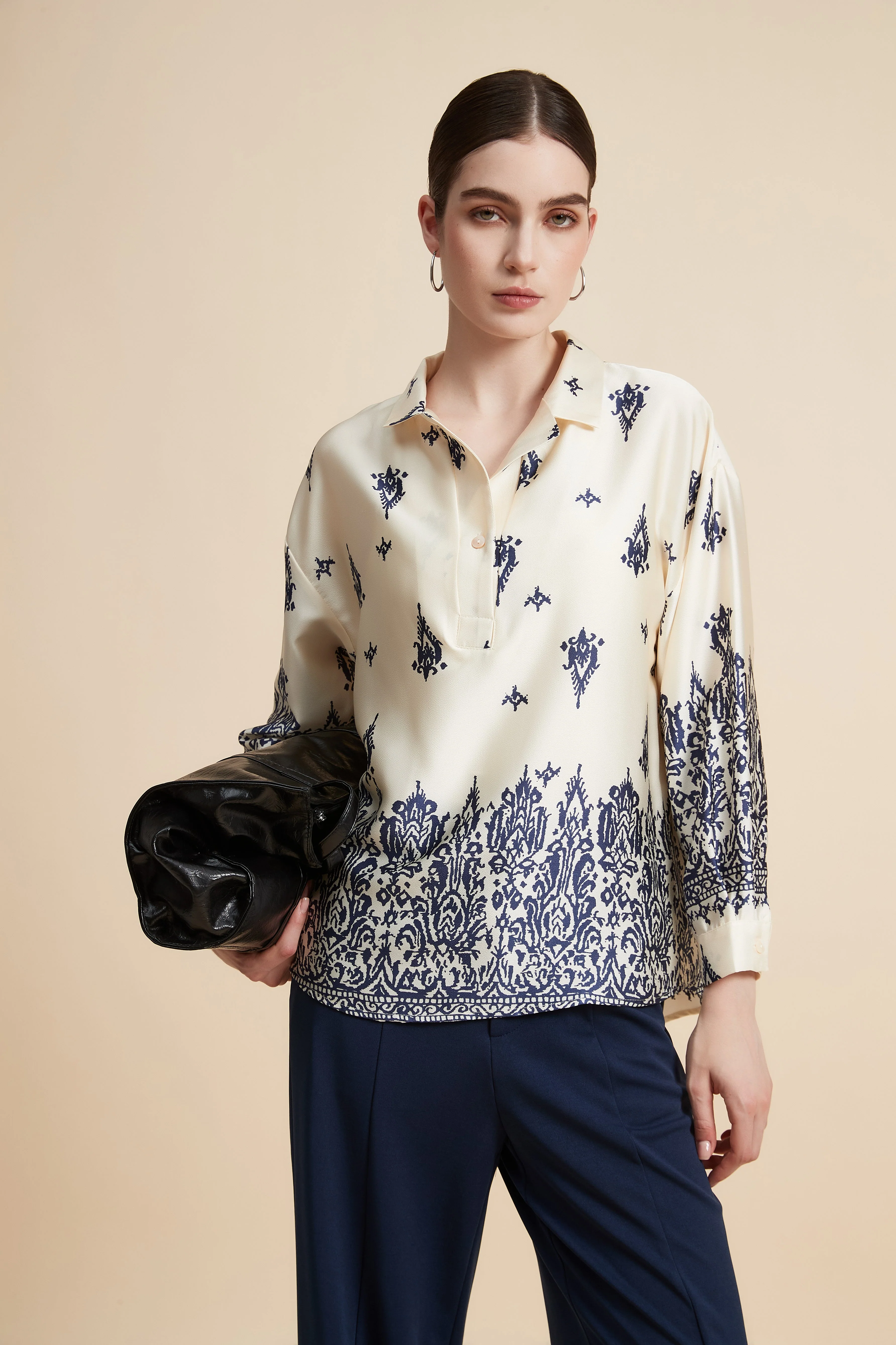 Women's Printed Blouse with Shirt Collar - Image 9