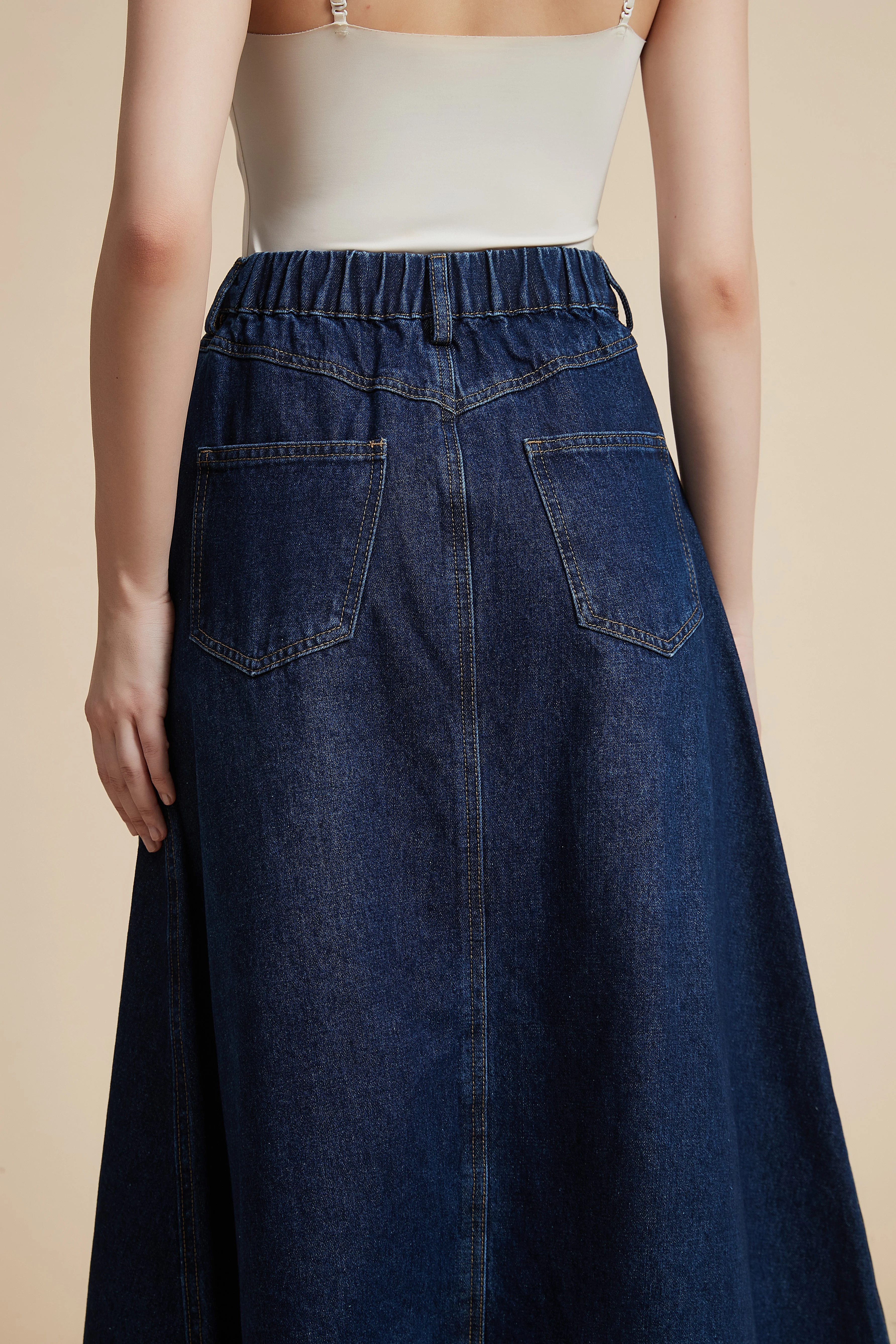 Solid Midi Denim Skirt - Image 8