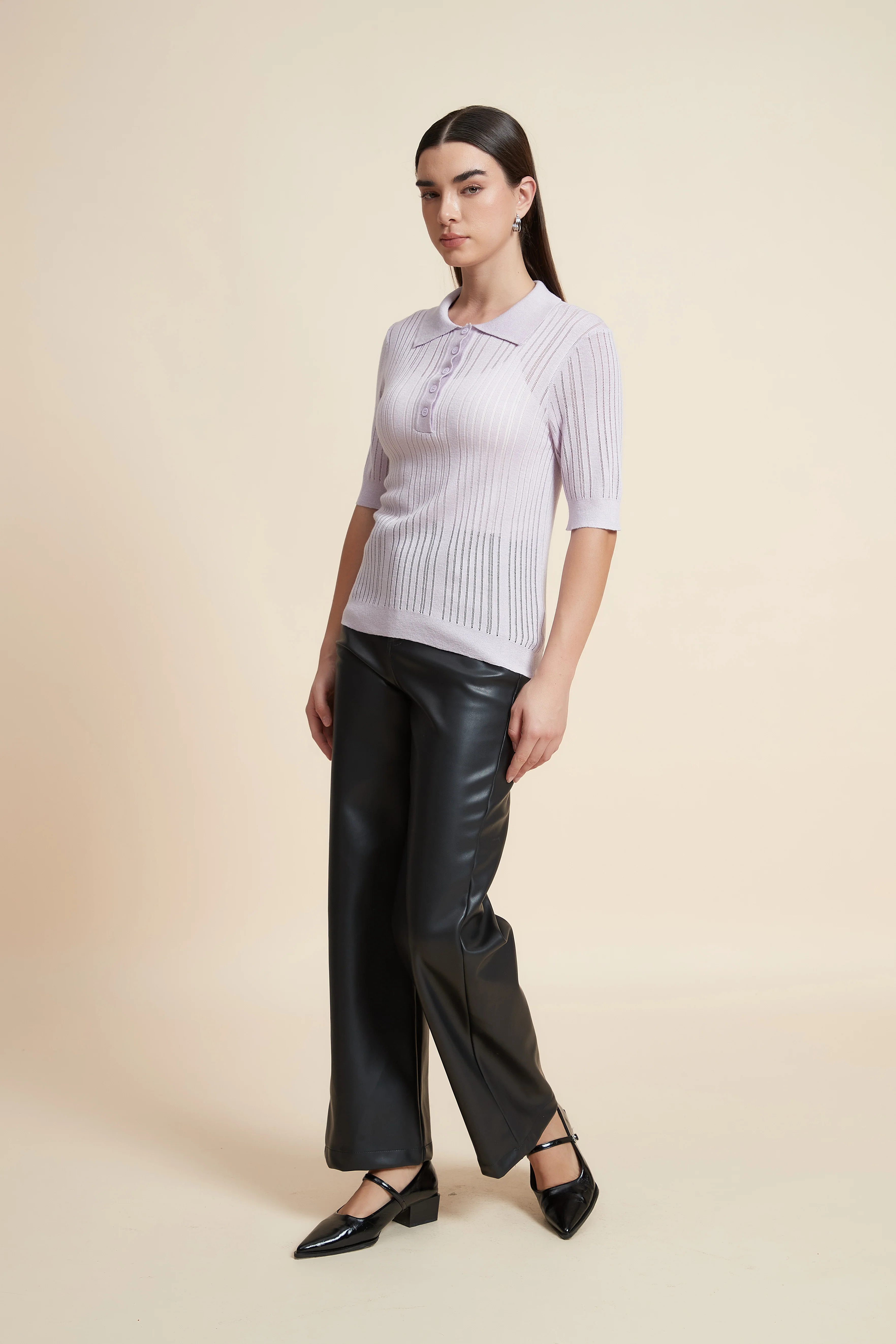 Plain Half-Sleeved Blouse With A Shirt Collar - Image 3