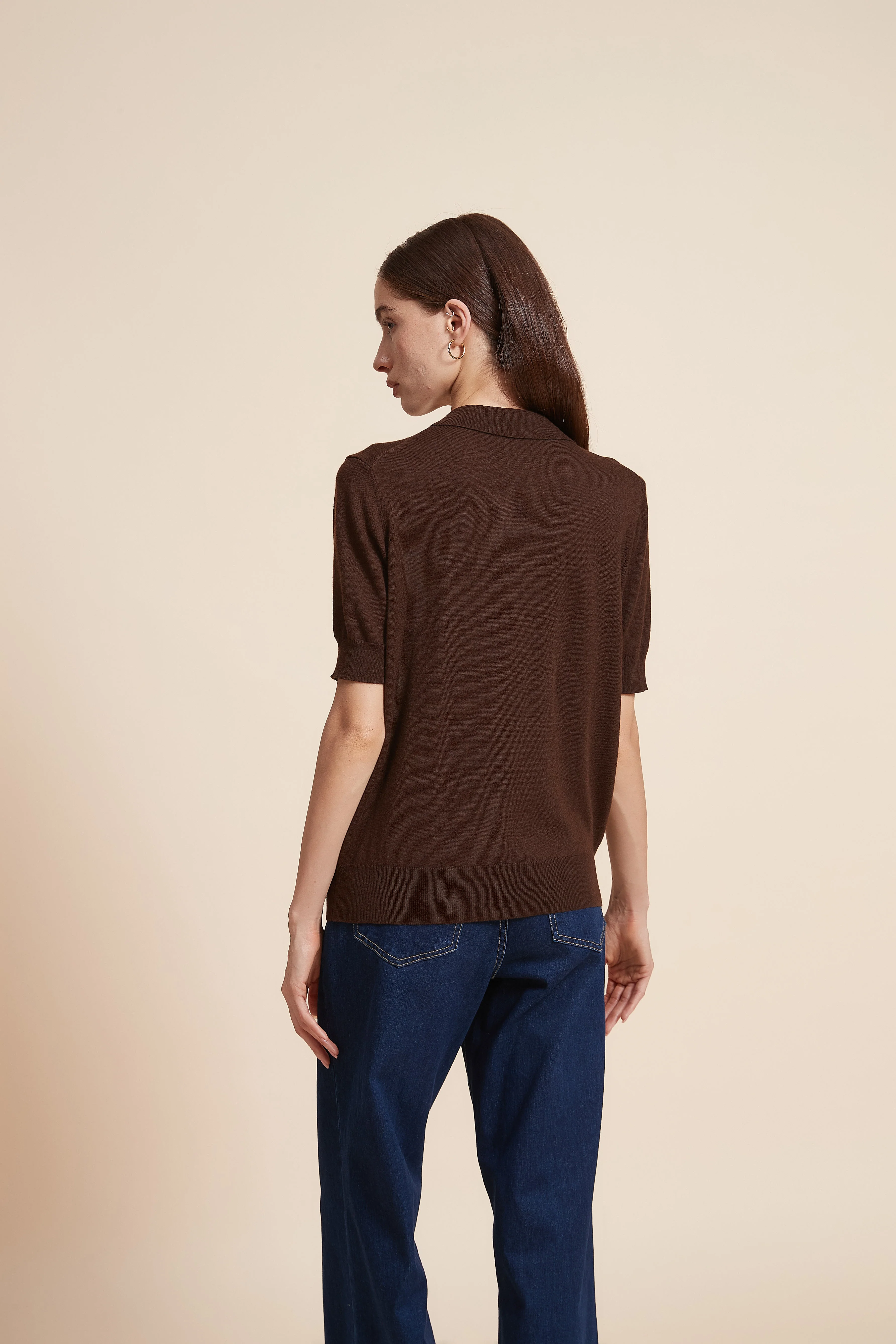 Plain Half Sleeve Blouse With Polo Collar - Image 13