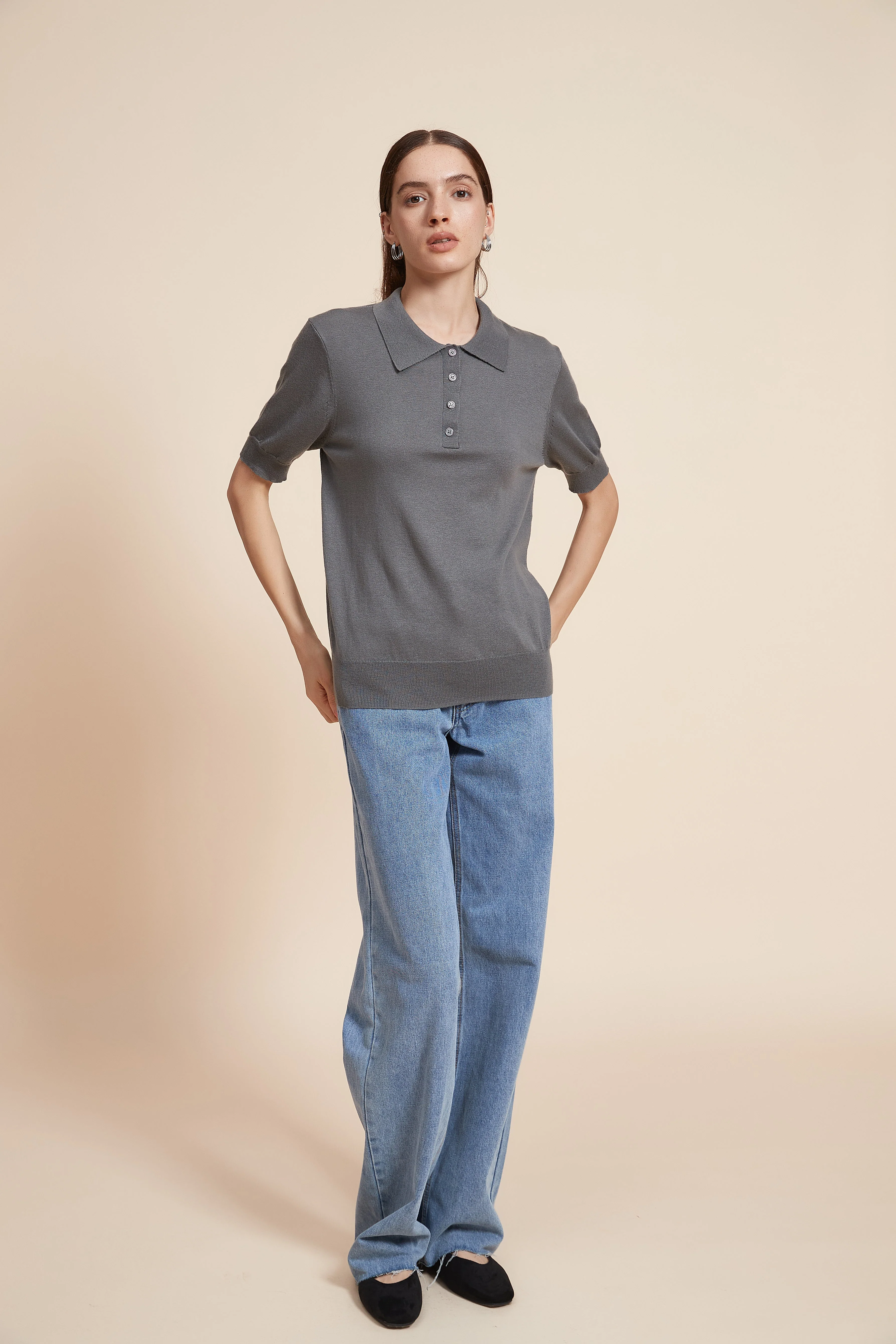 Plain Half Sleeve Blouse With Polo Collar - Image 17