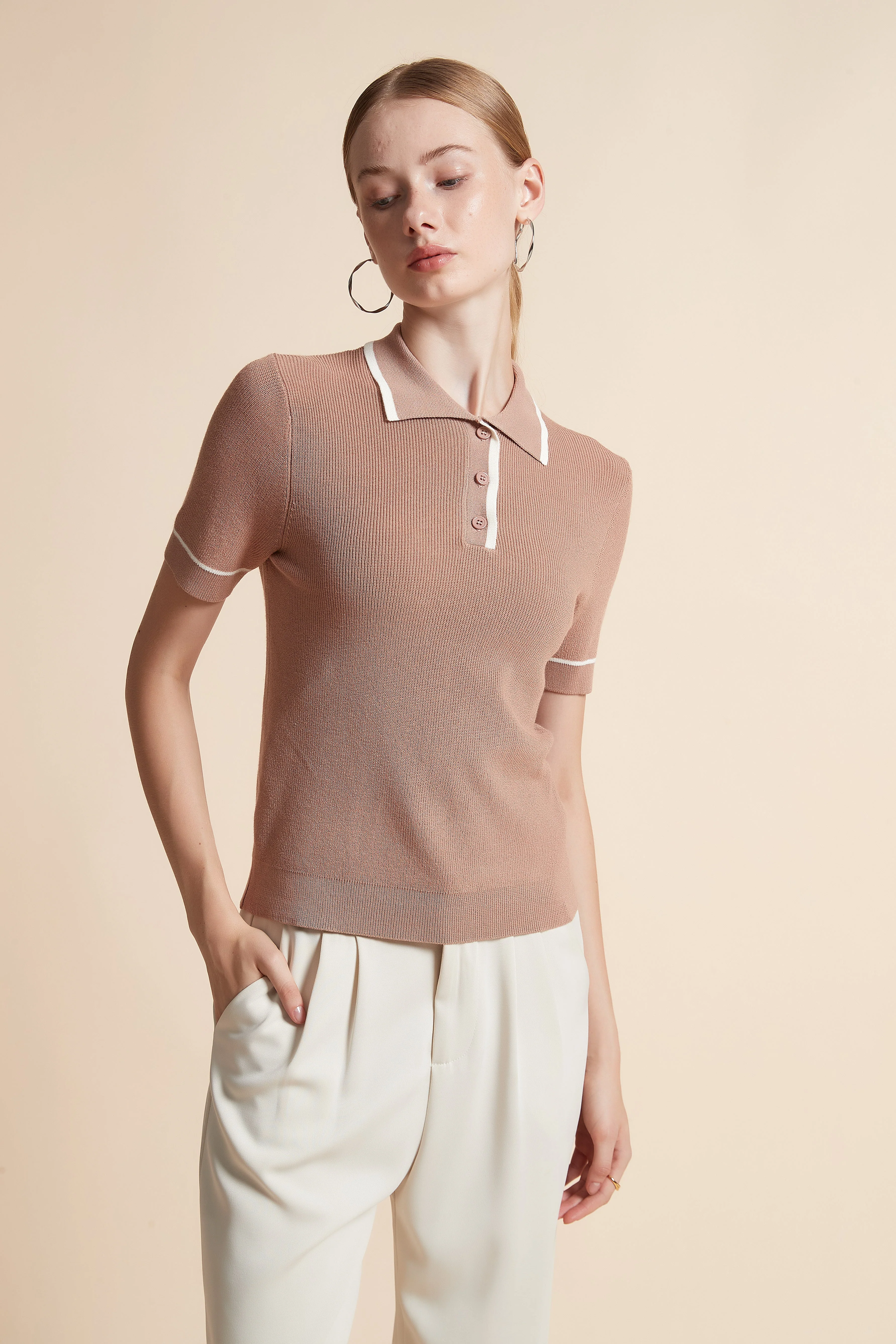 Woven Polo Top with Buttons - Image 2