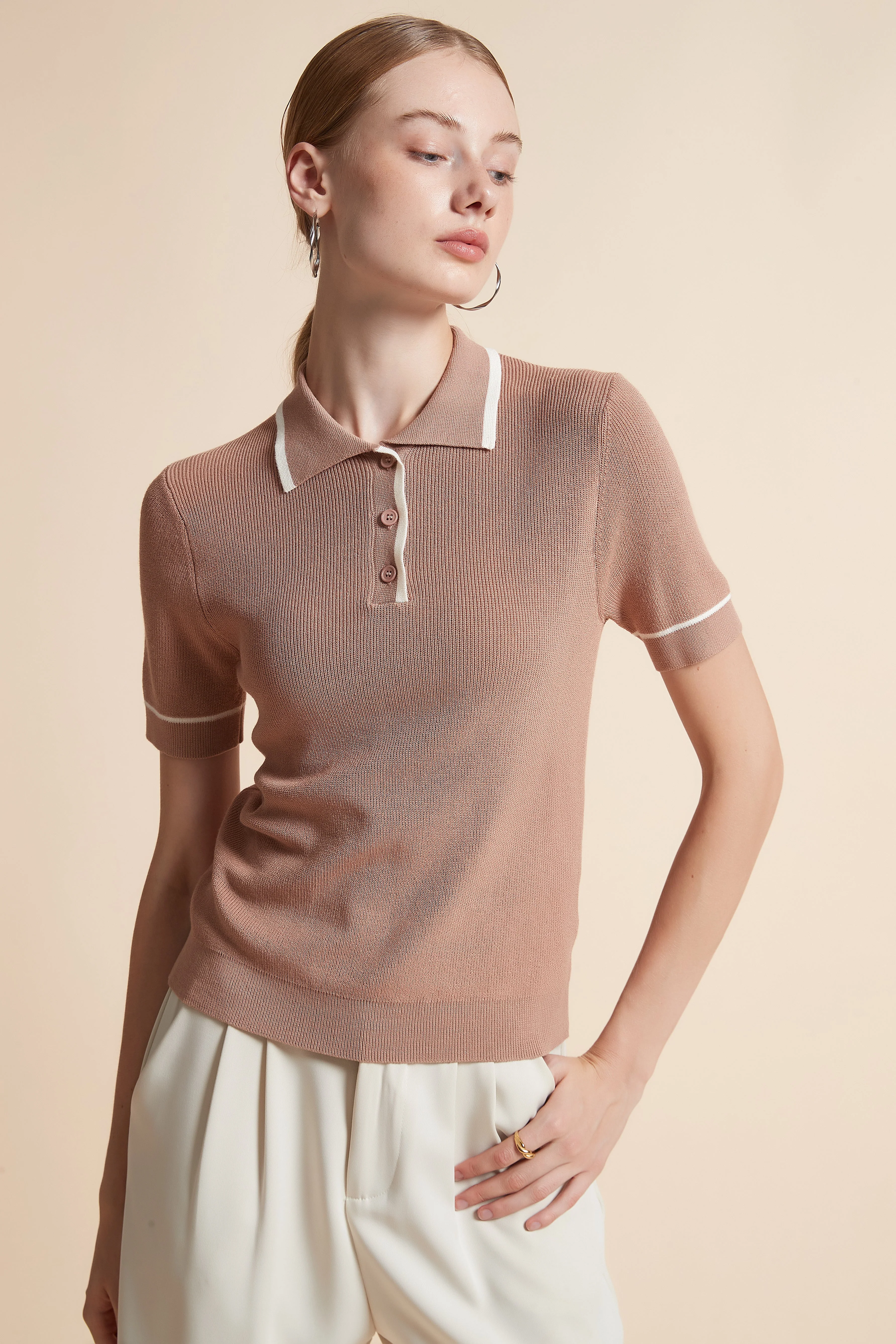 Woven Polo Top with Buttons - Image 3
