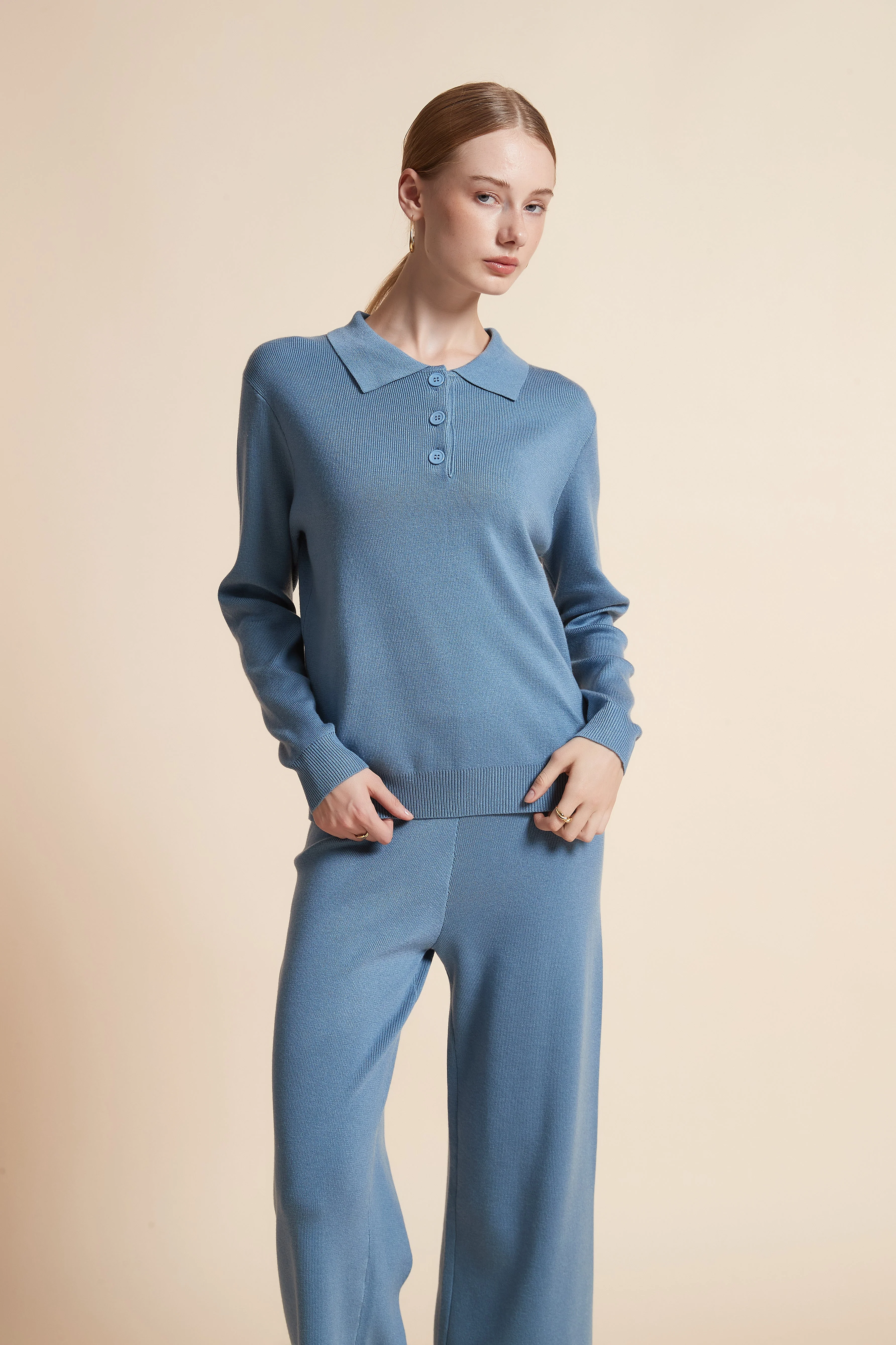 Knitted Polo Long-Sleeve Top