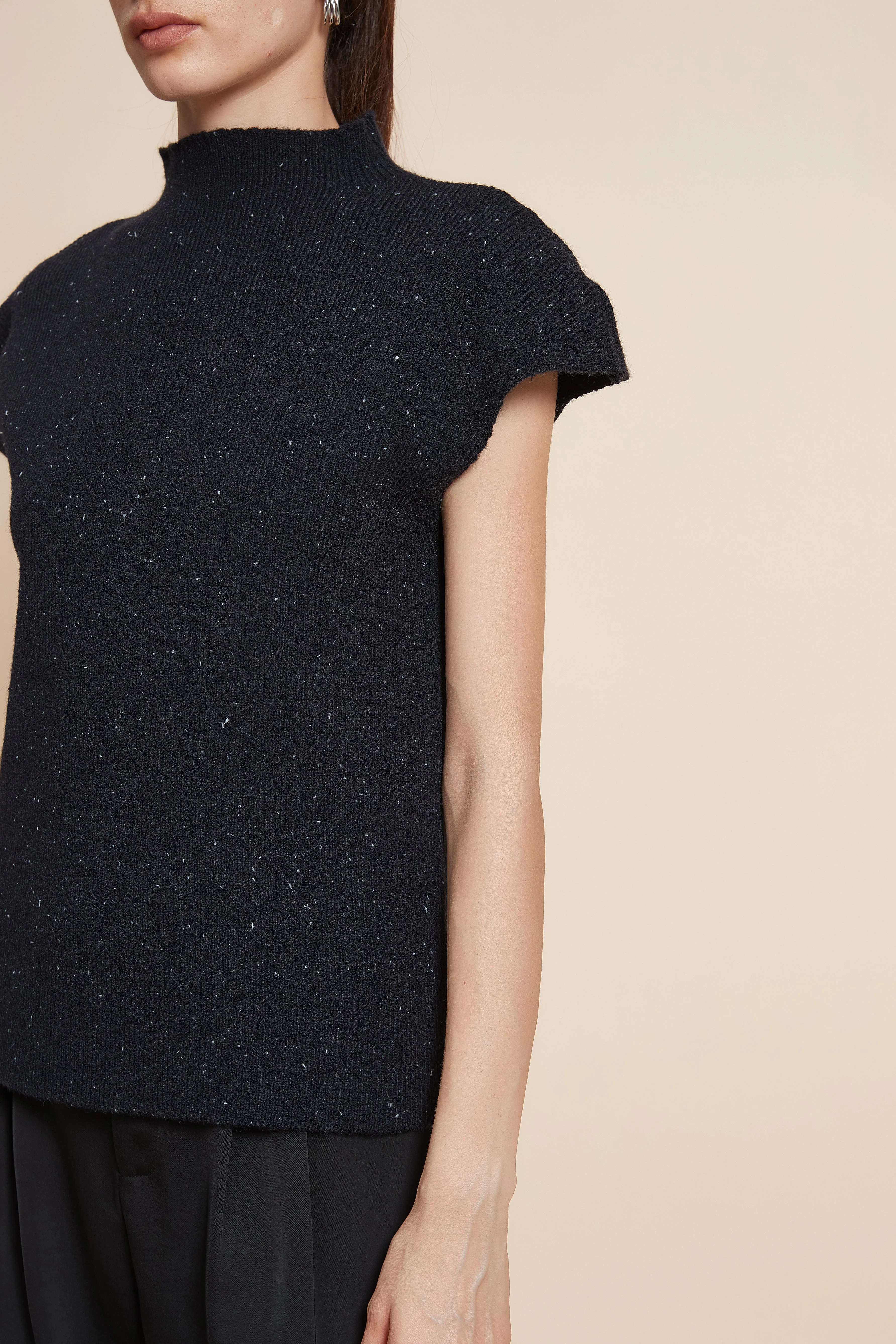 Plain High Neck Short Sleeve Sweater - Image 5