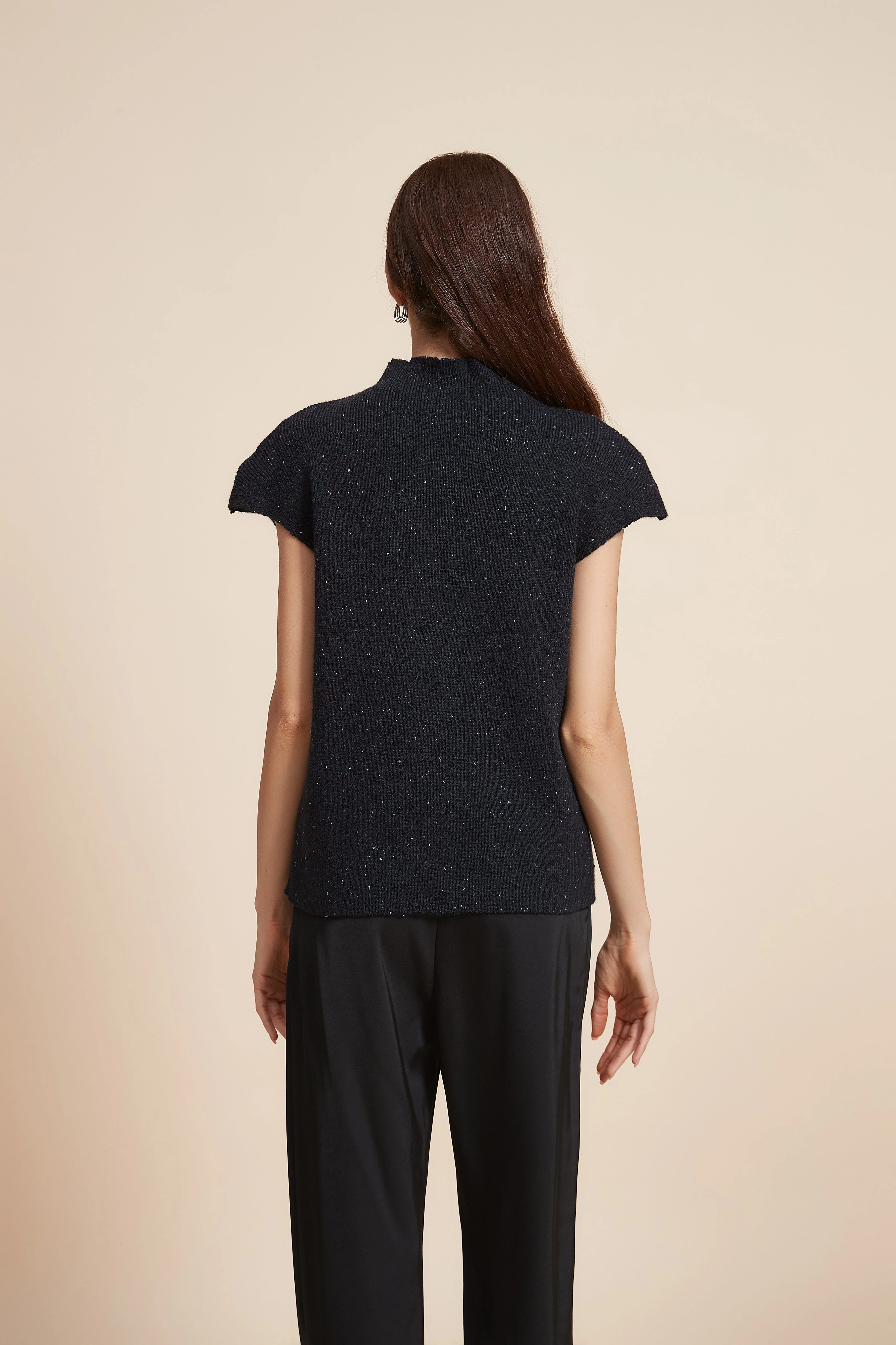 Plain High Neck Short Sleeve Sweater - Image 6
