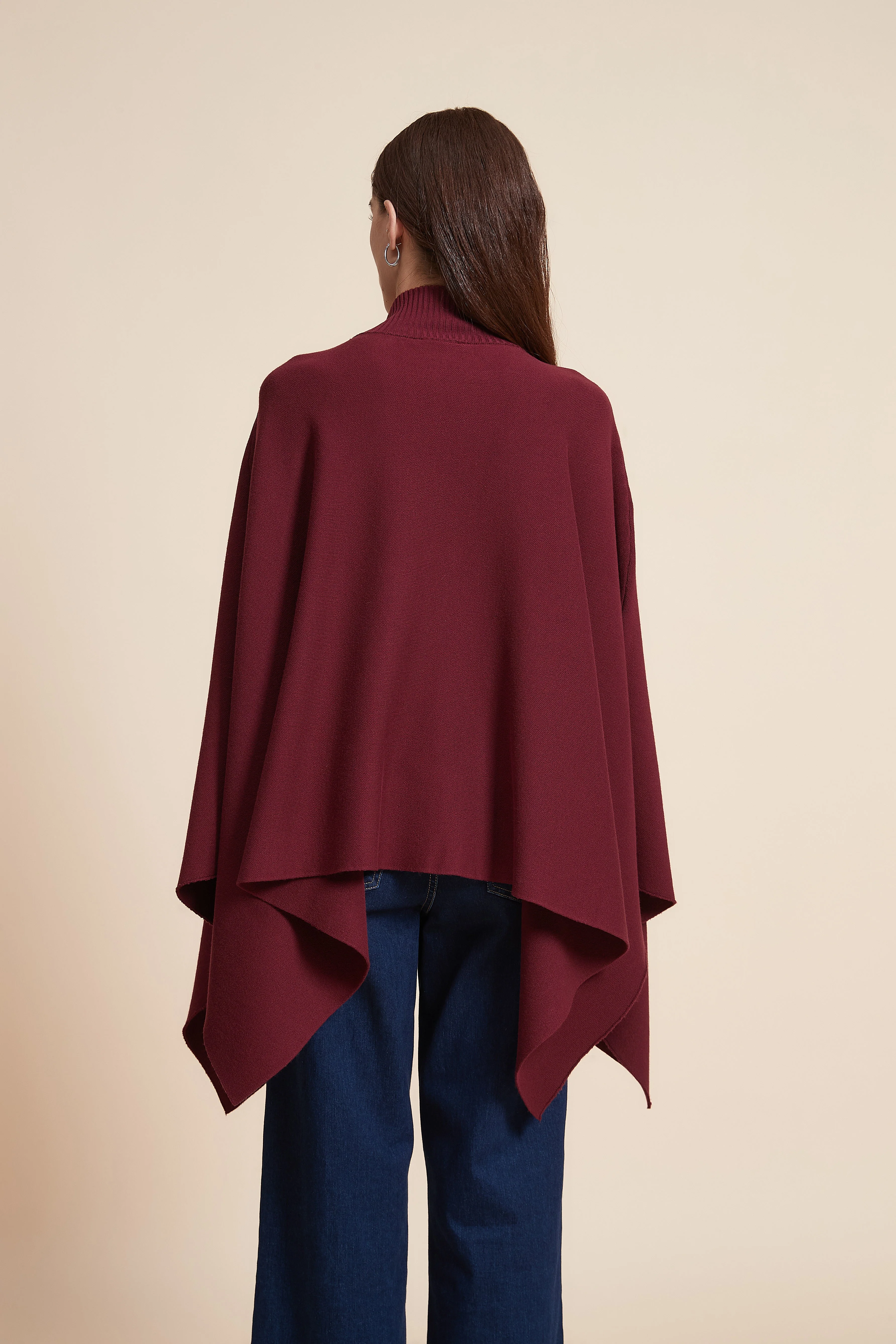 Plain Long Sleeve Poncho With Buttons - Image 12