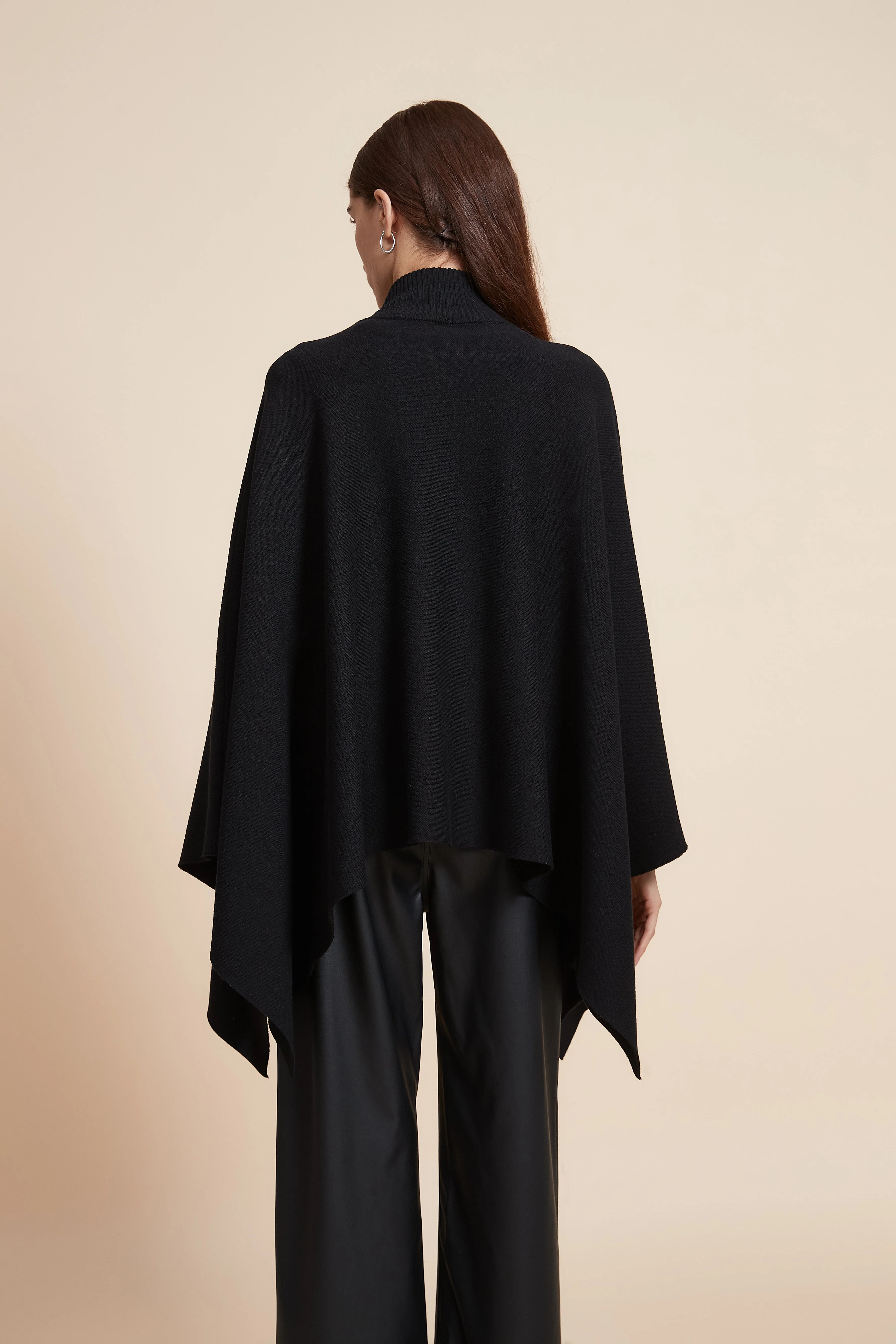 Plain Long Sleeve Poncho With Buttons - Image 6