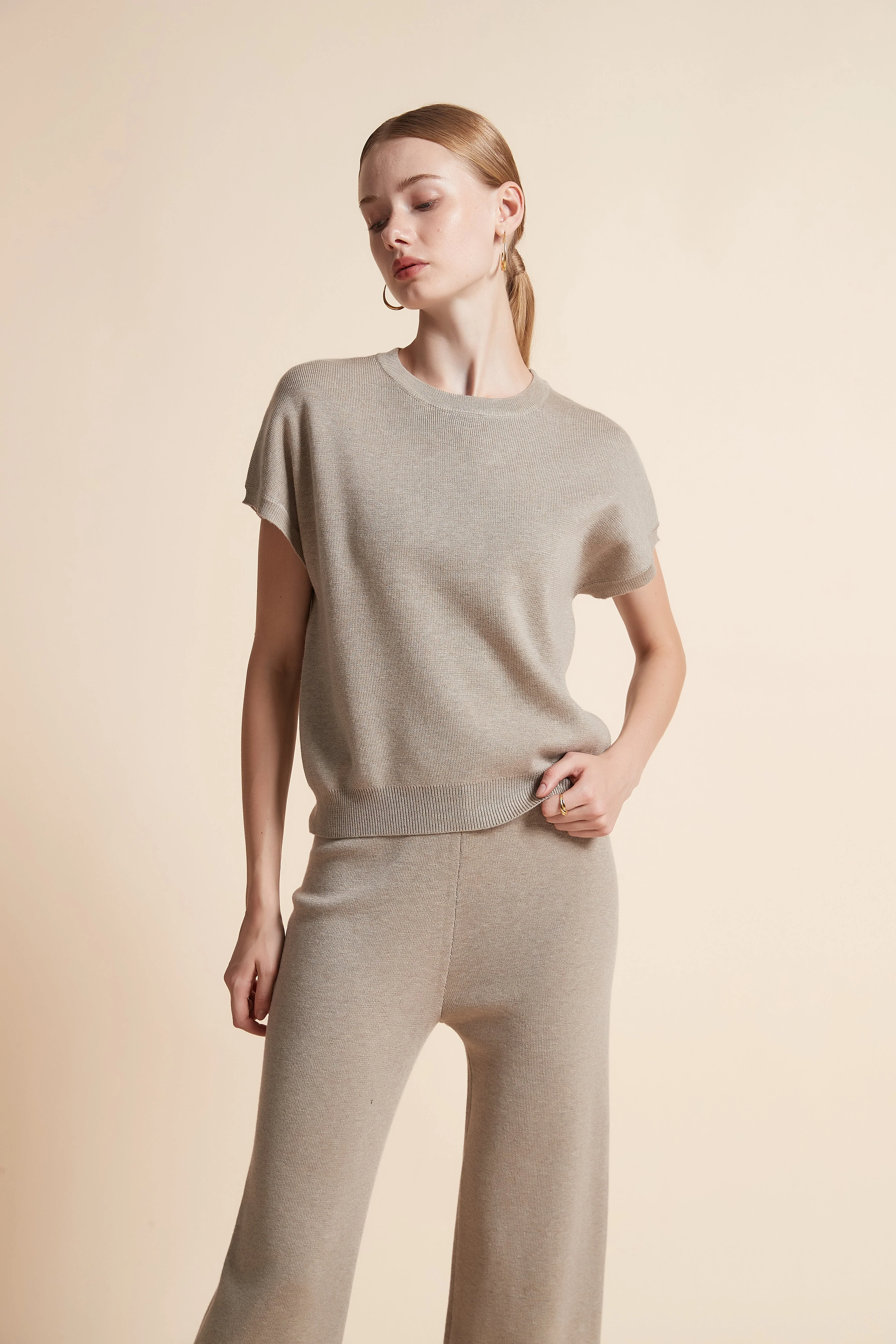 Plain Wide-Knit Half-Sleeved Top - Image 13