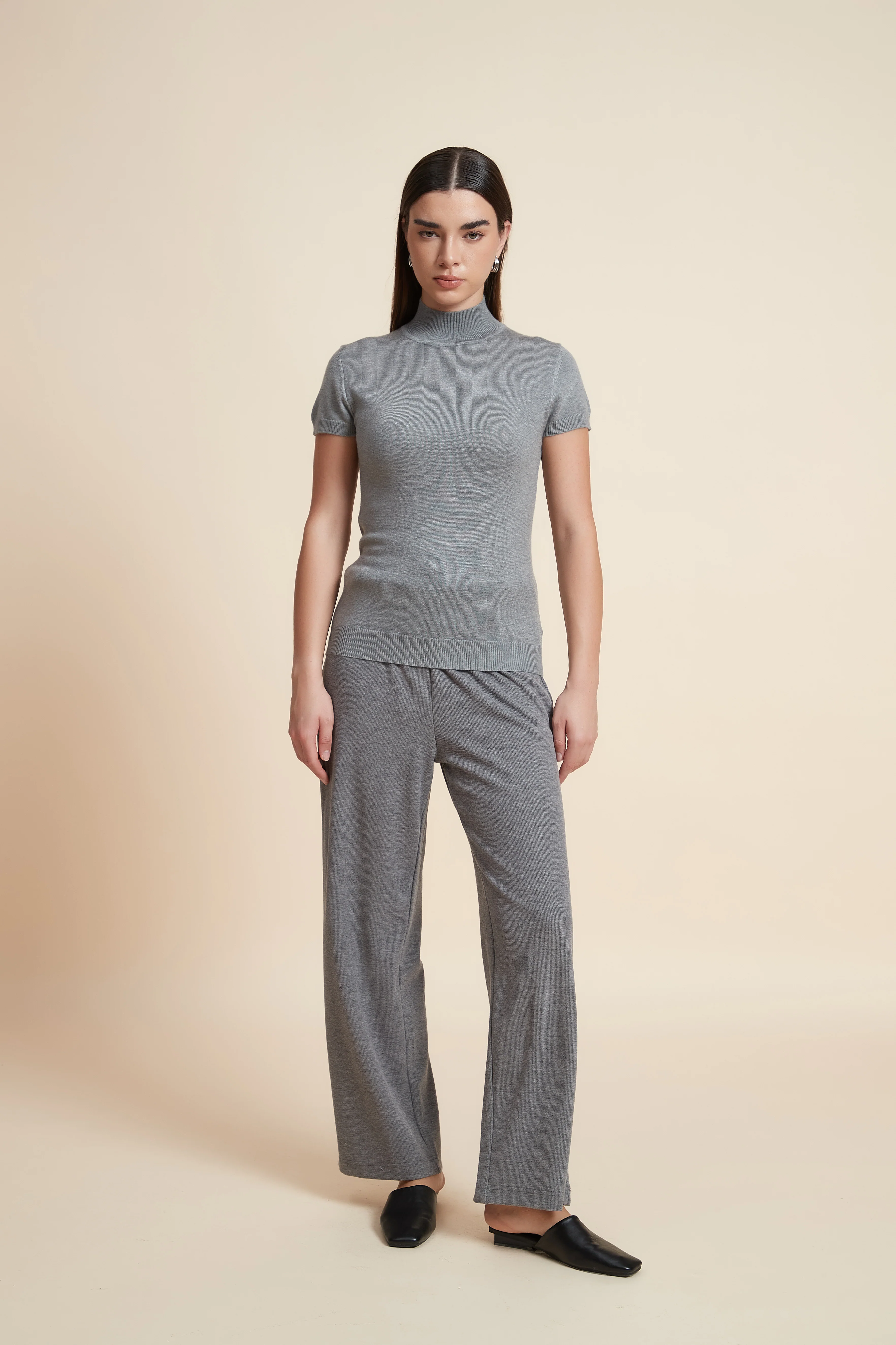 Solid Color High Neck Short Sleeve Blouse - Image 22