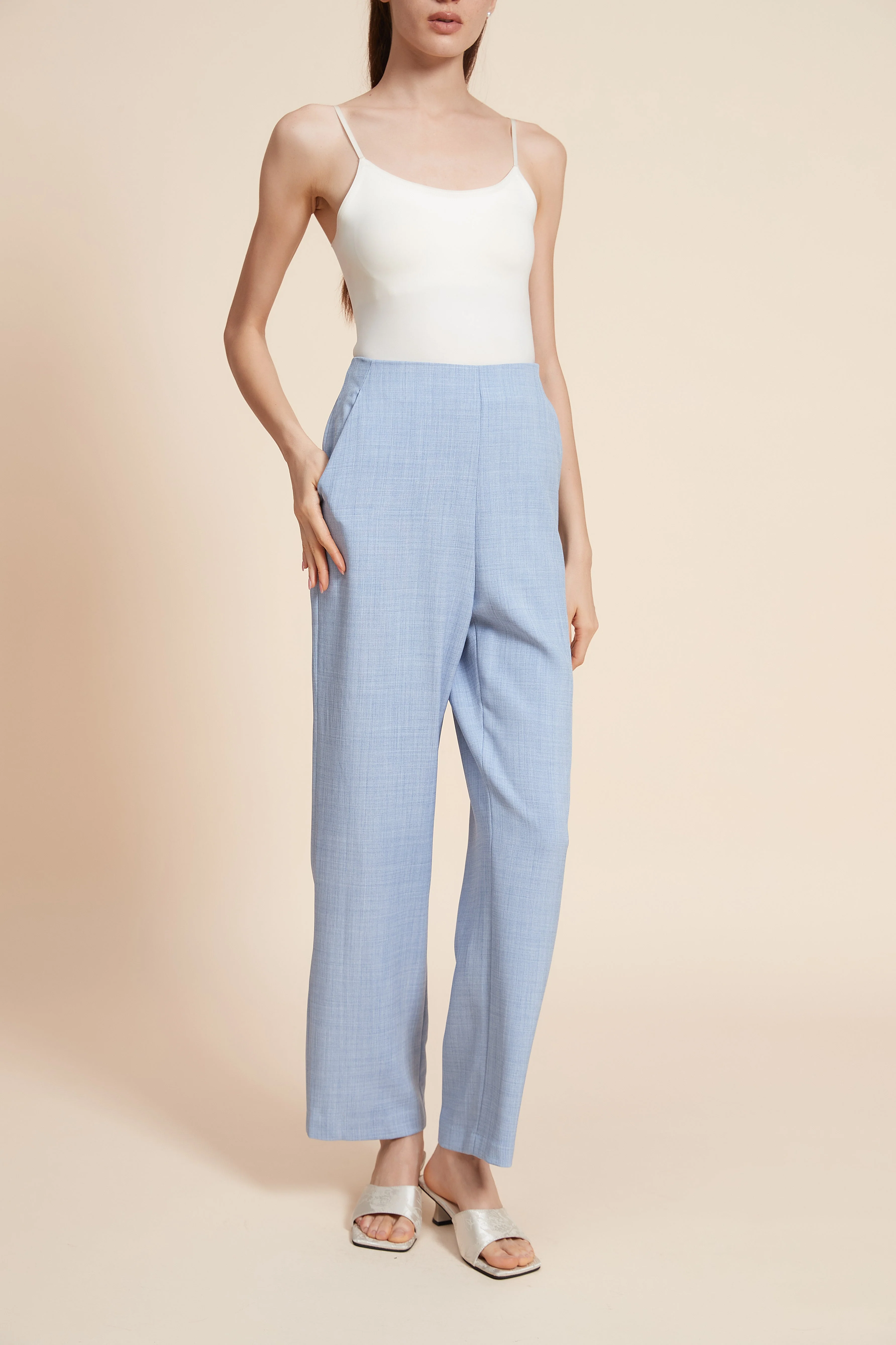 Plain Long Fabric Pants - Image 4