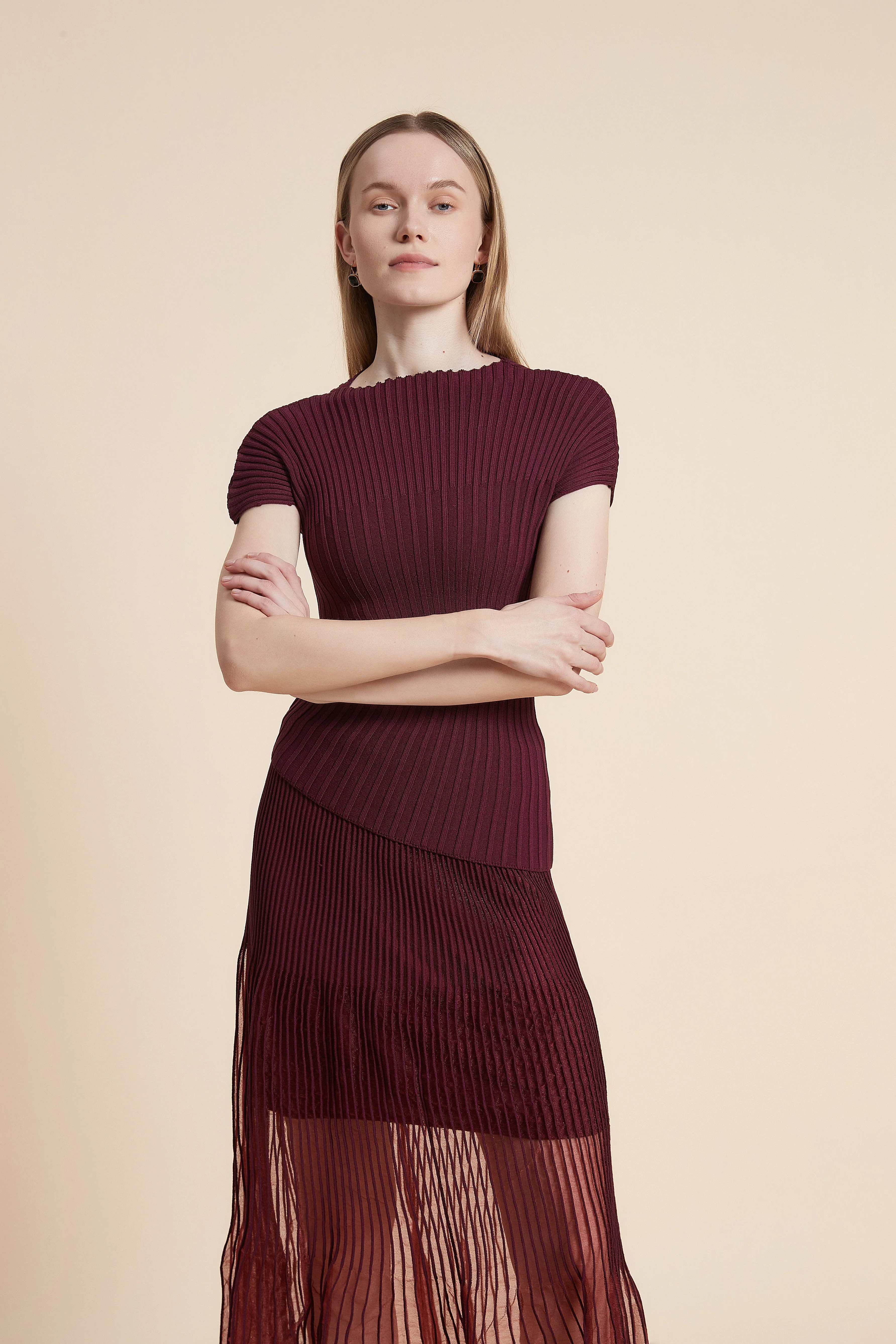 Plain Ribbed Top with Short Sleeves - Image 2