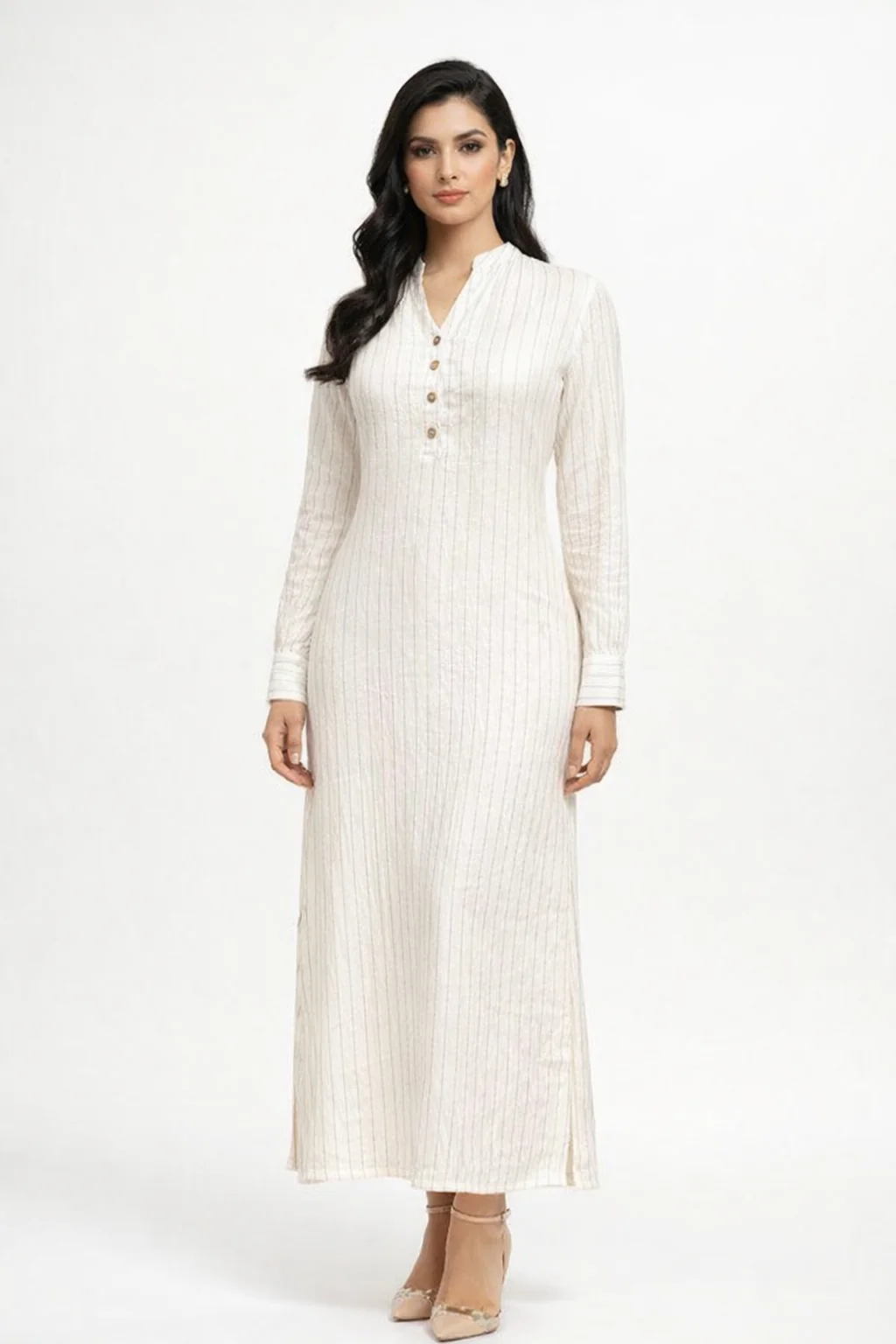 Long-Sleeve Vertically Striped Midi Dress - Image 2