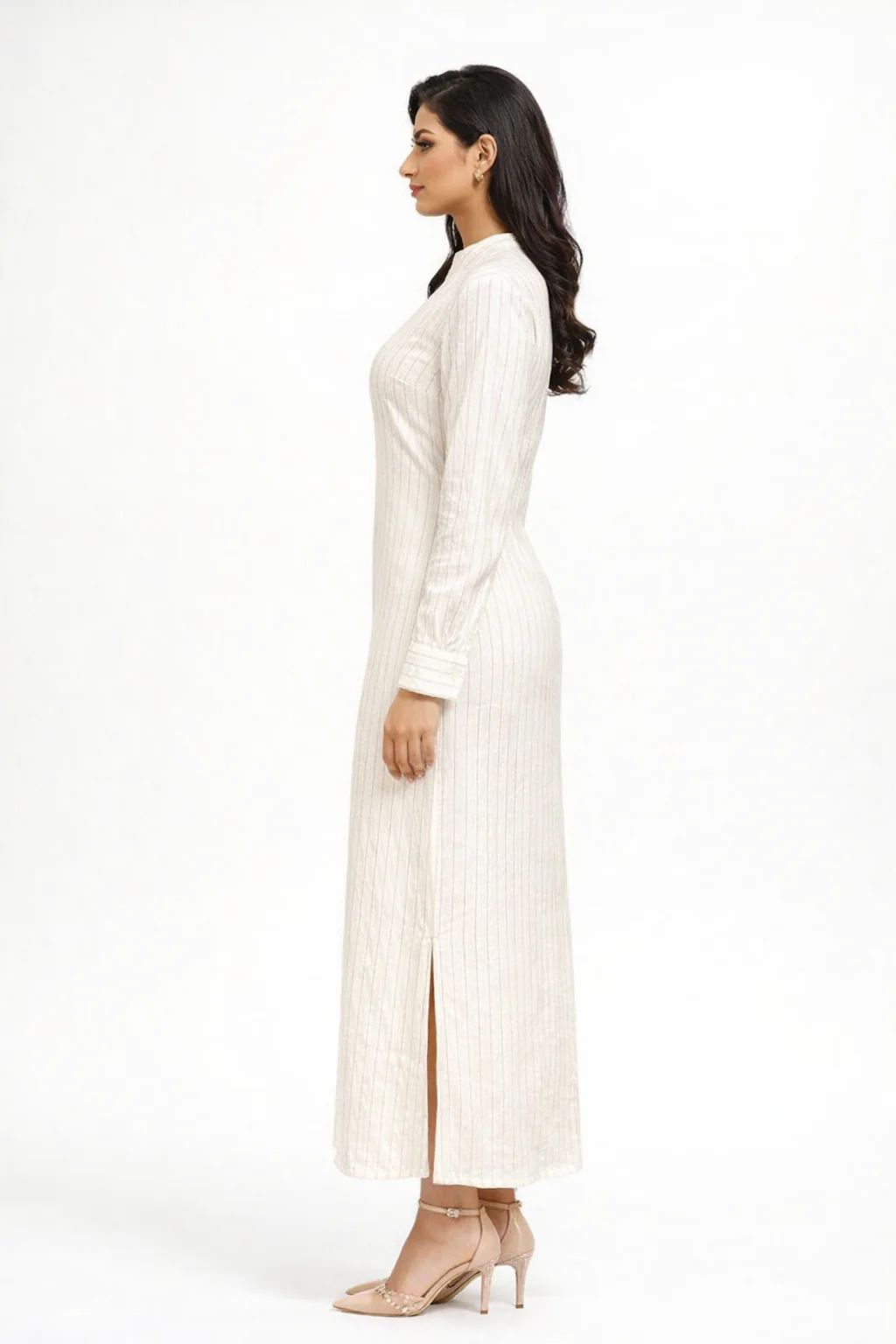 Long-Sleeve Vertically Striped Midi Dress - Image 3