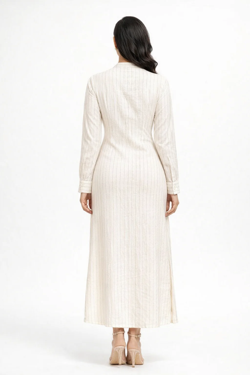 Long-Sleeve Vertically Striped Midi Dress - Image 4