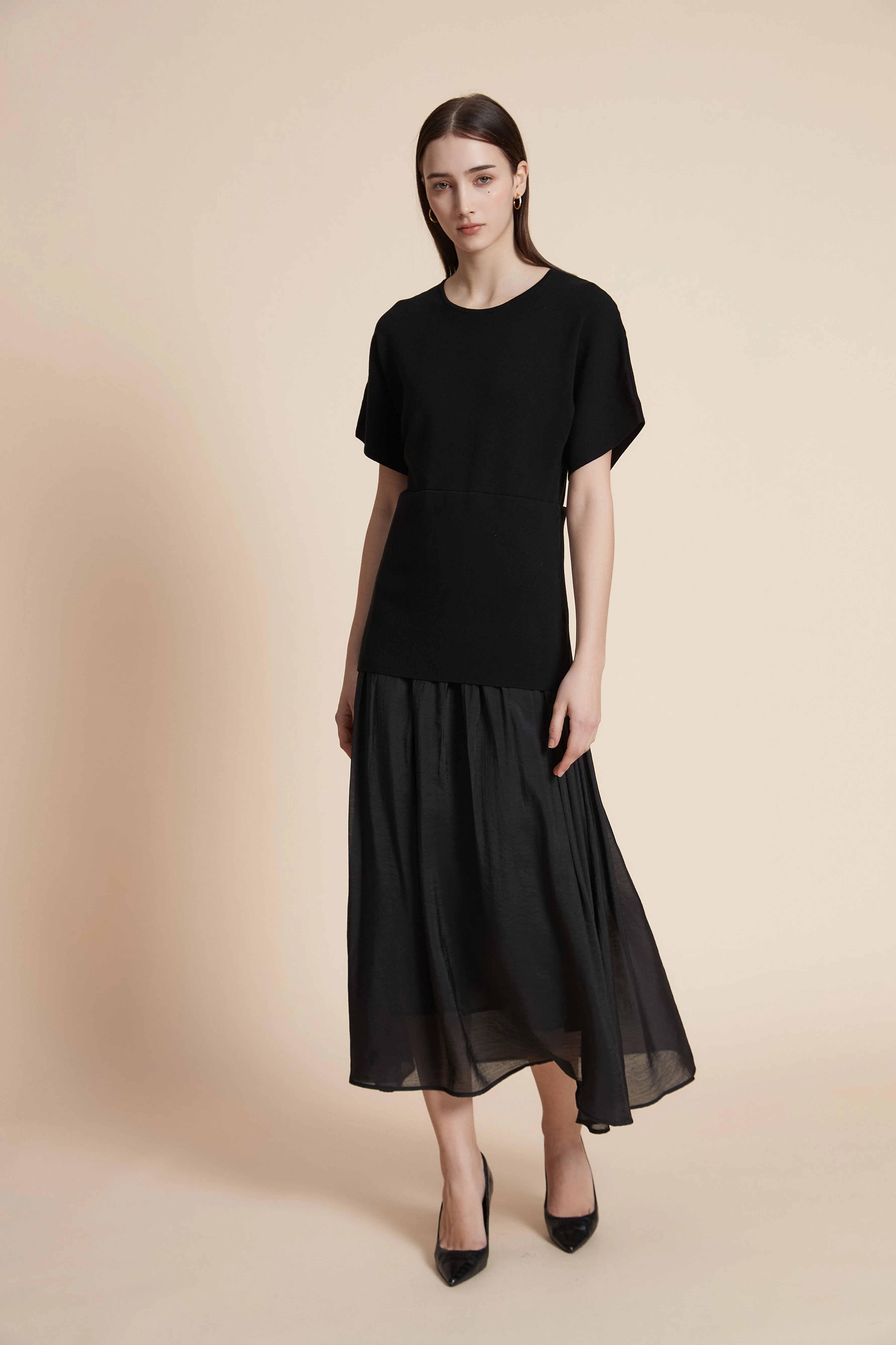 Plain half-sleeve midi dress - Image 3
