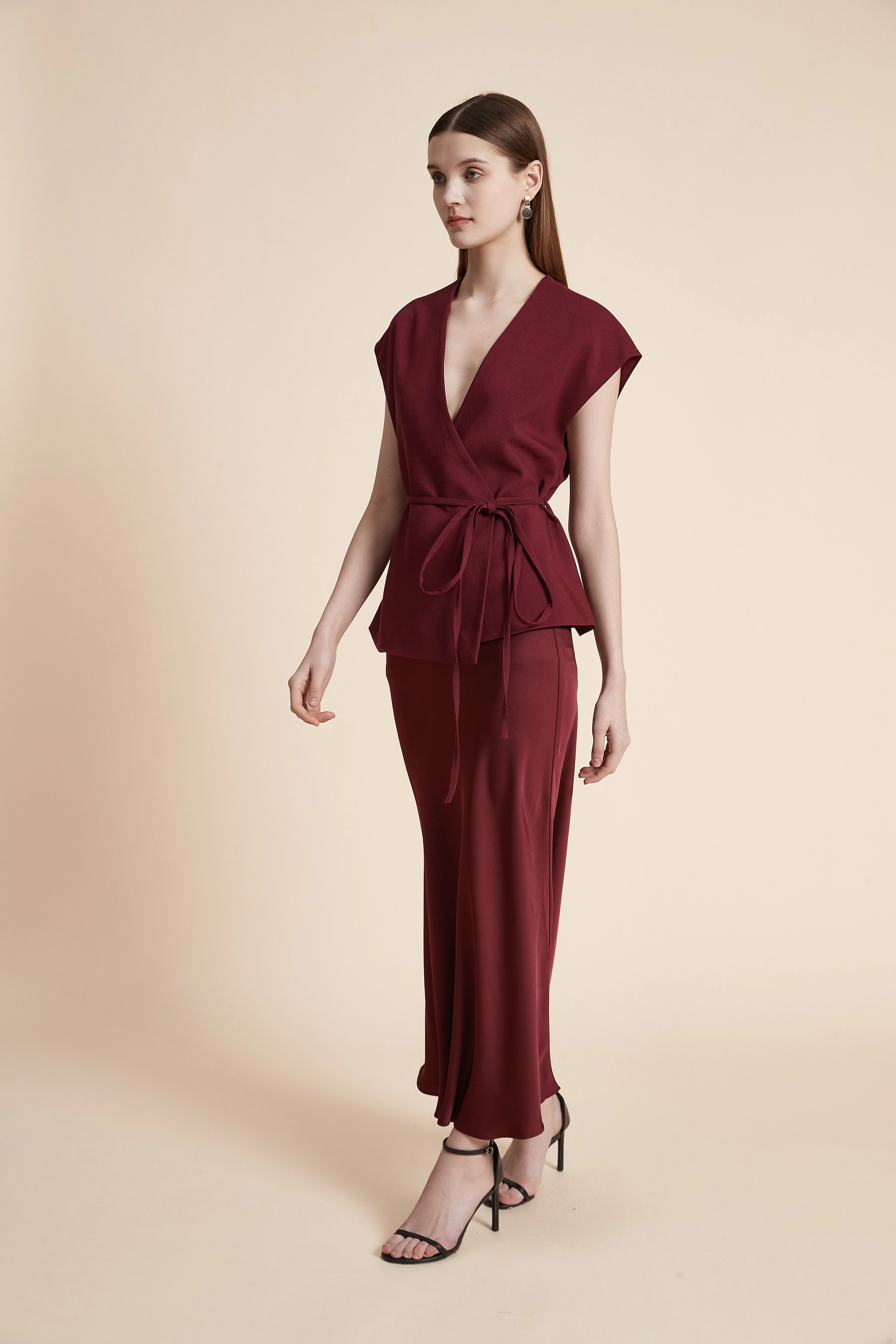 Sleeveless Solid Blouse with Waist Tie - Image 2