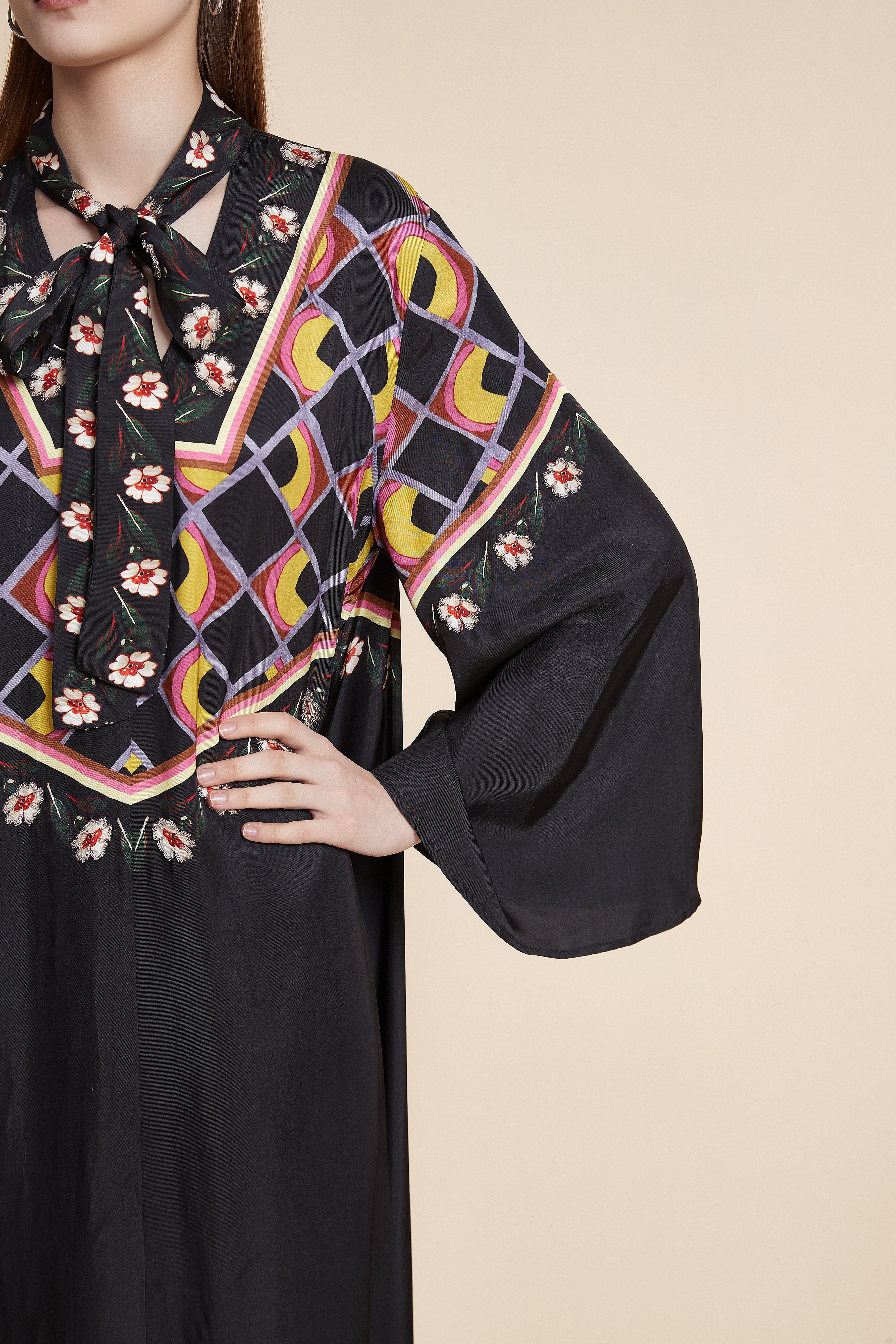 Midnight Mosaic Tie-Neck Maxi Dress - Image 4
