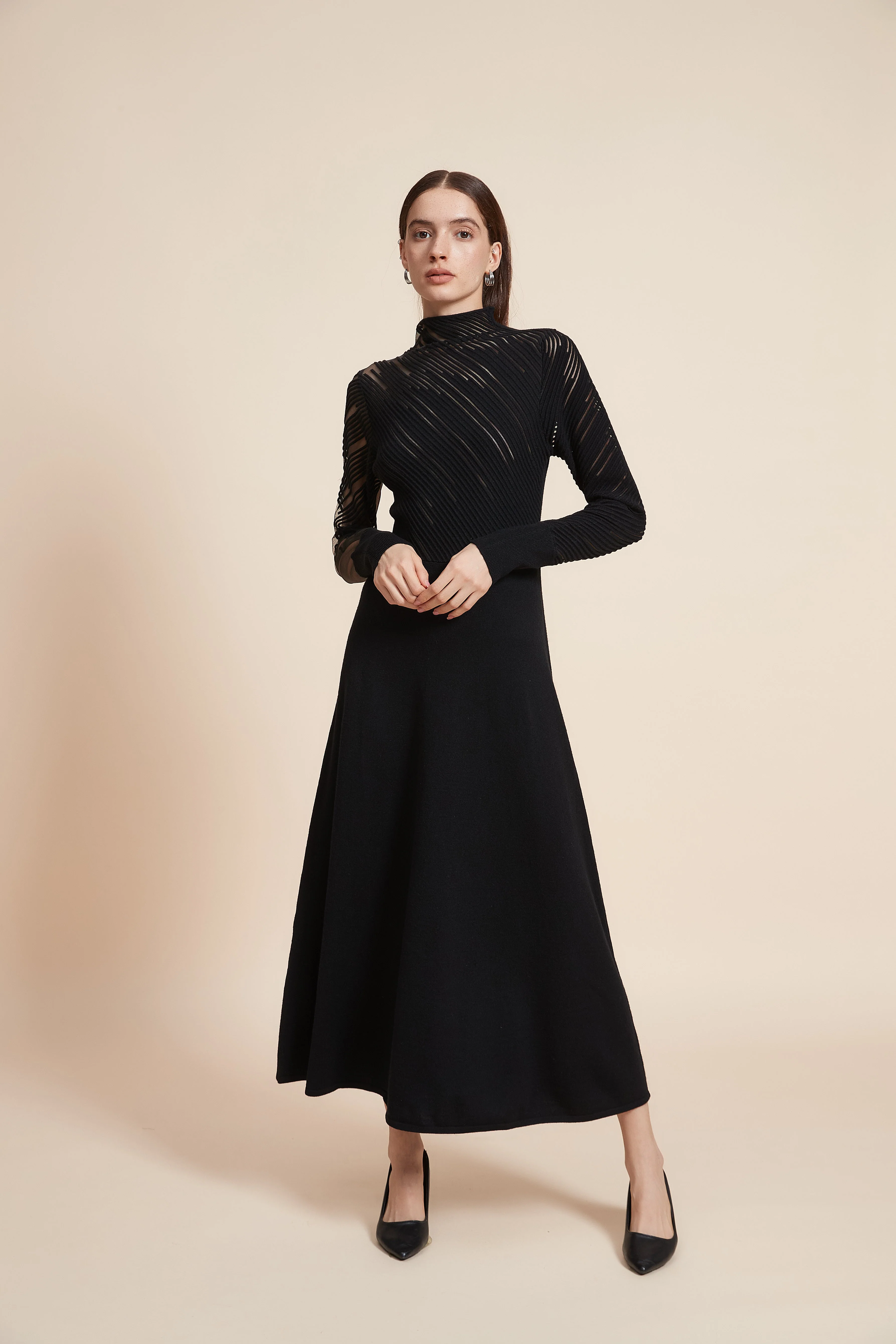 High Neck Long Sleeve Maxi Dress