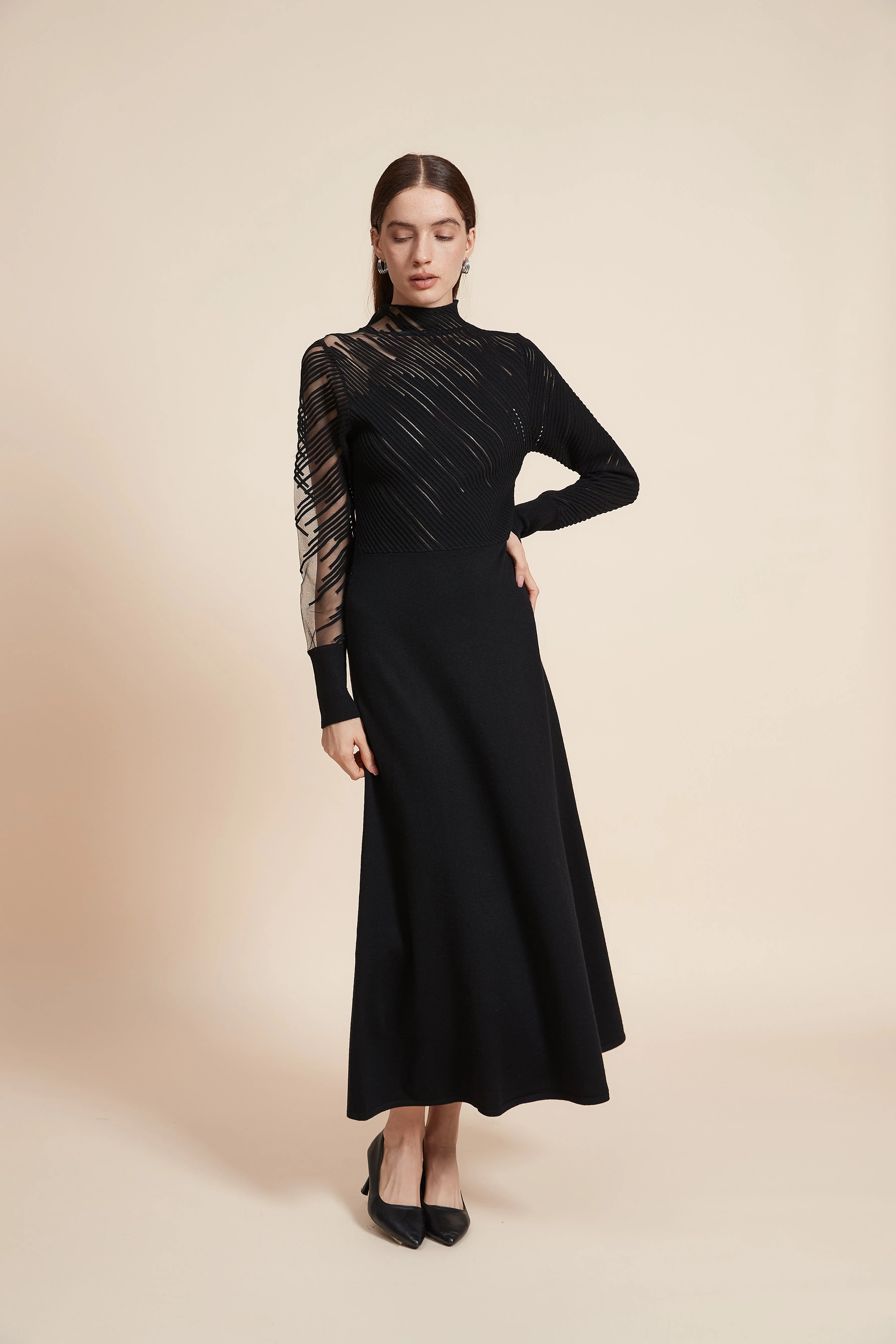 High Neck Long Sleeve Maxi Dress - Image 2
