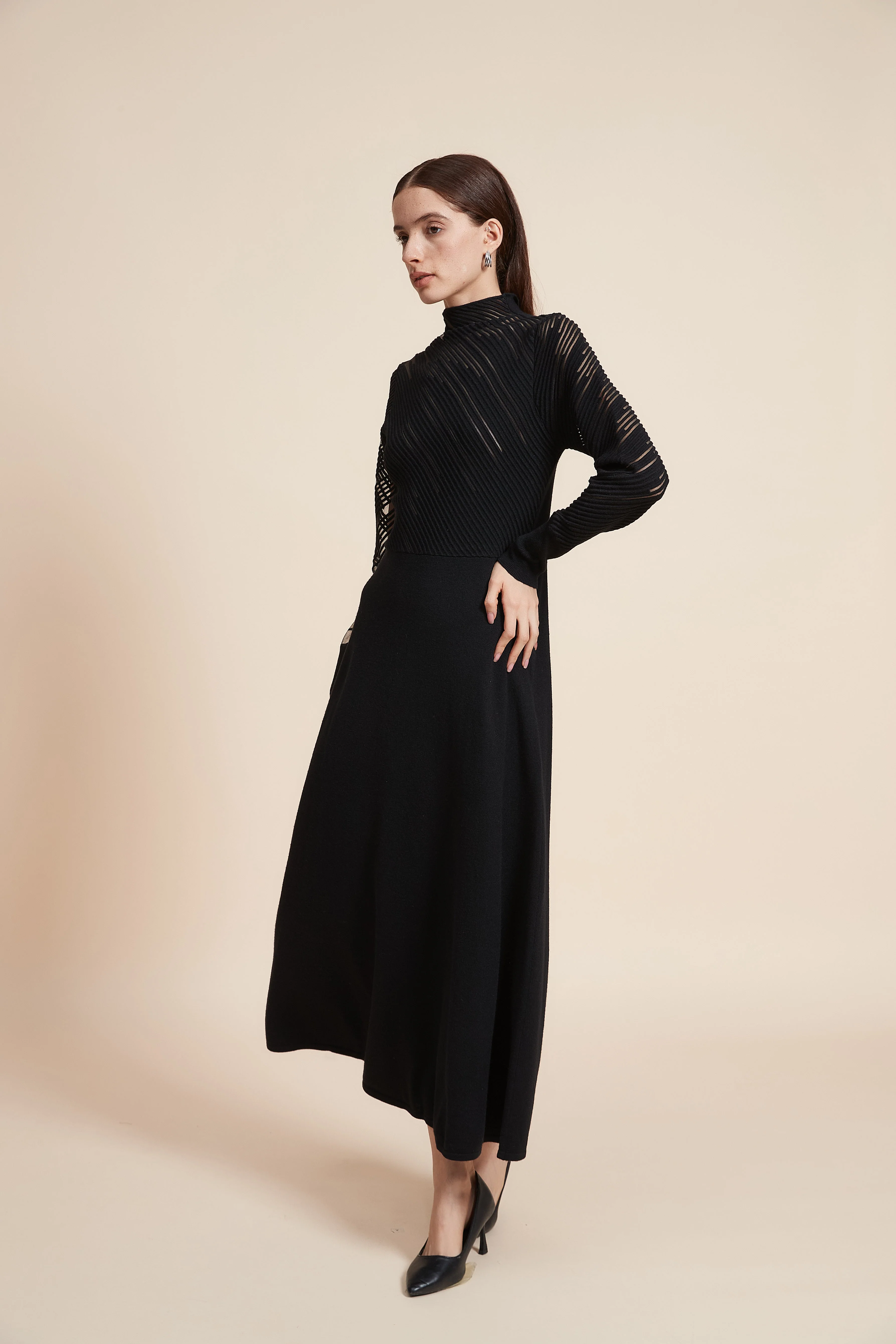 High Neck Long Sleeve Maxi Dress - Image 3