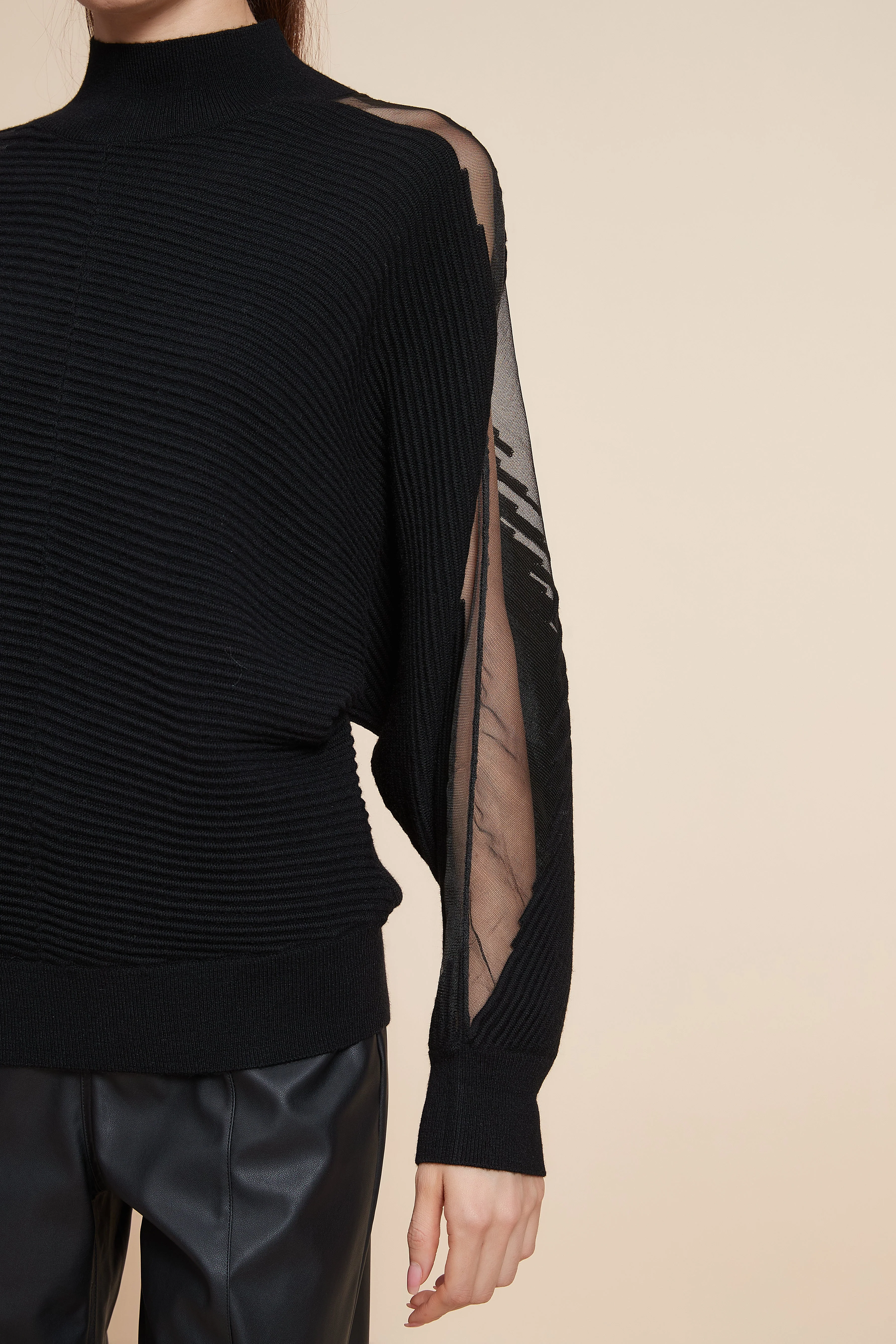 Plain Sweater With Long Sheer Sleeves - Image 5