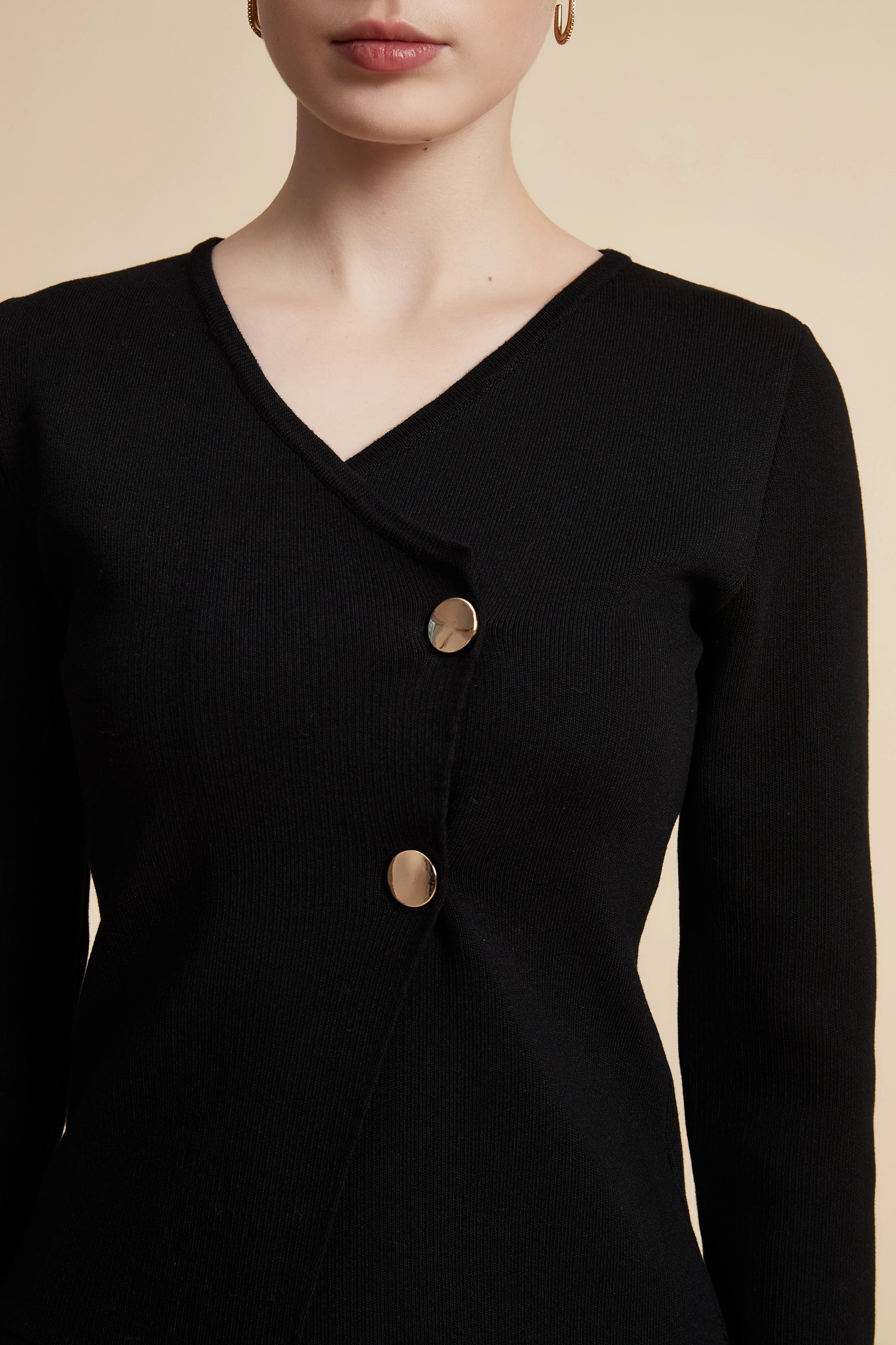Solid Long Sleeve V-Neck Cardigan - Image 4