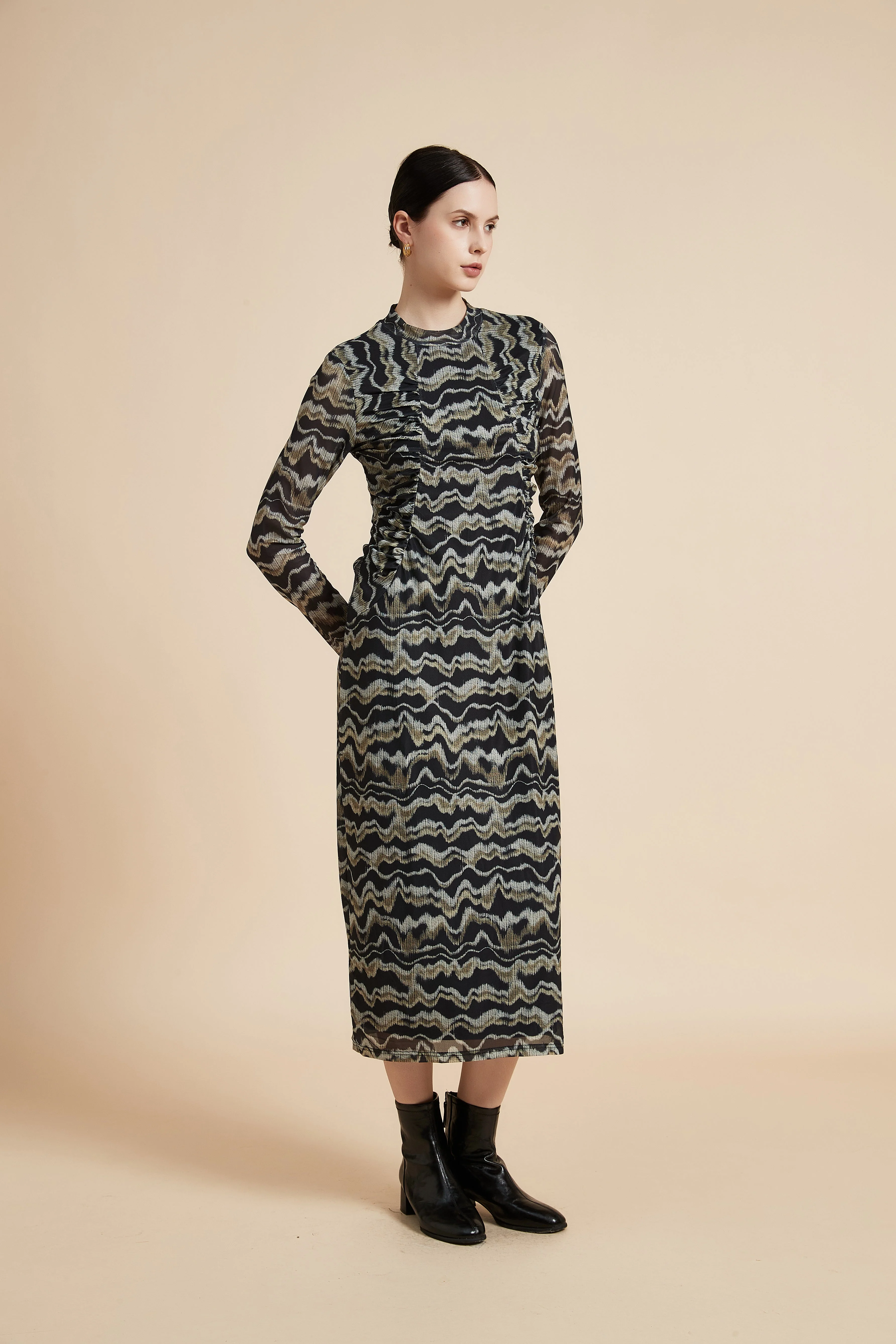 Printed Long Sleeve Midi Dress - Image 2