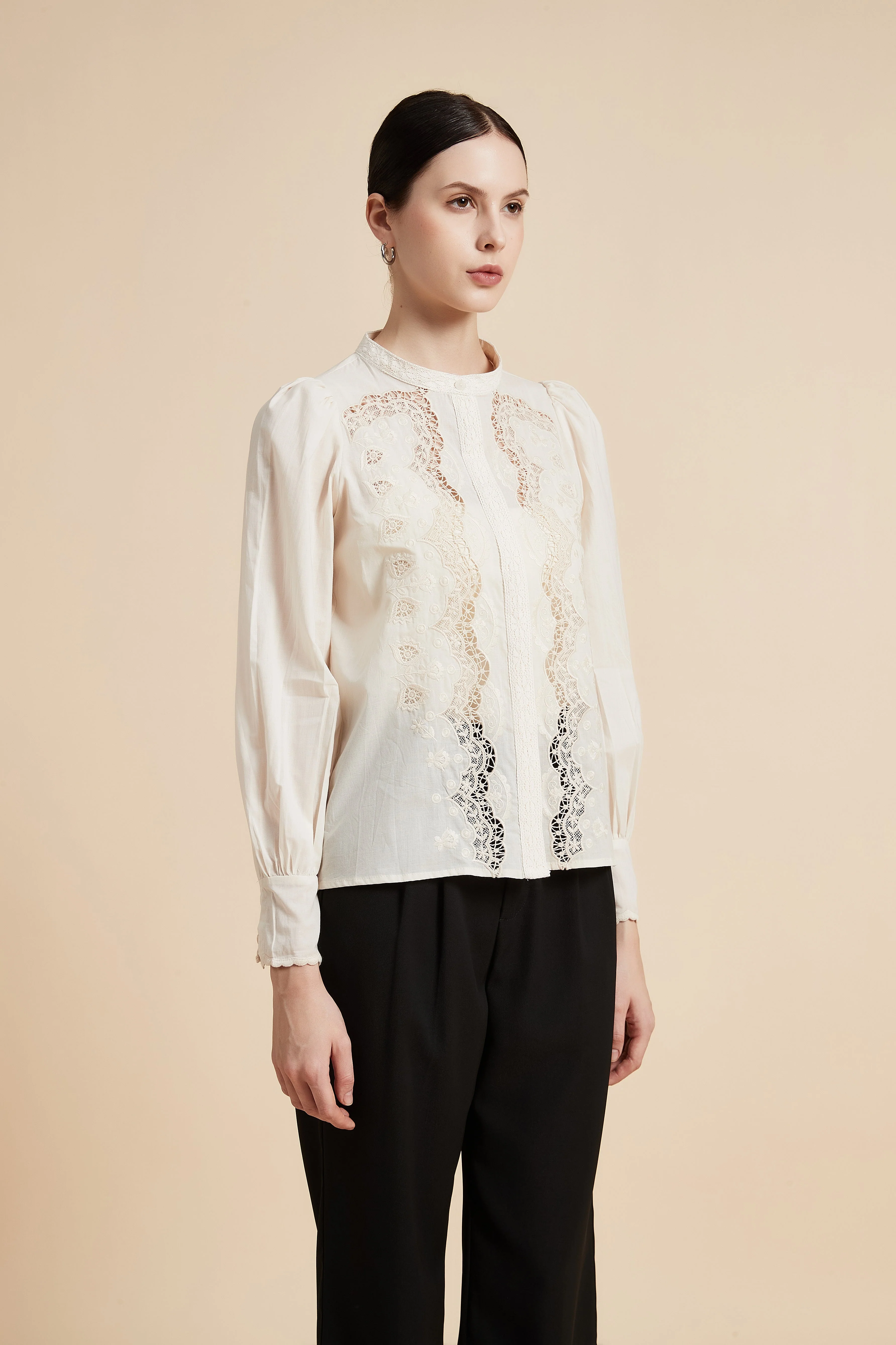 Lace Long Sleeve Top with Round Neck - Image 2