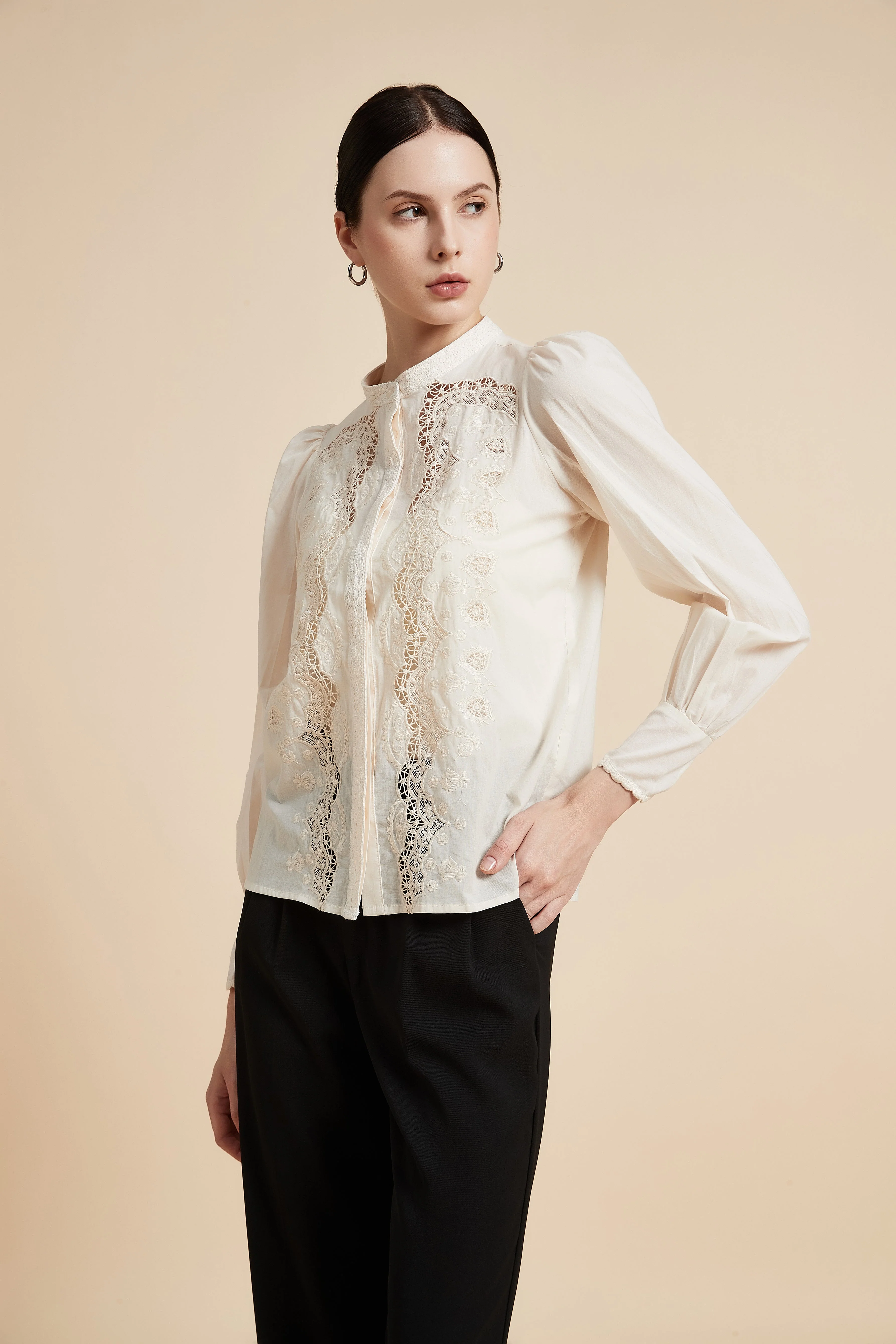 Lace Long Sleeve Top with Round Neck - Image 3