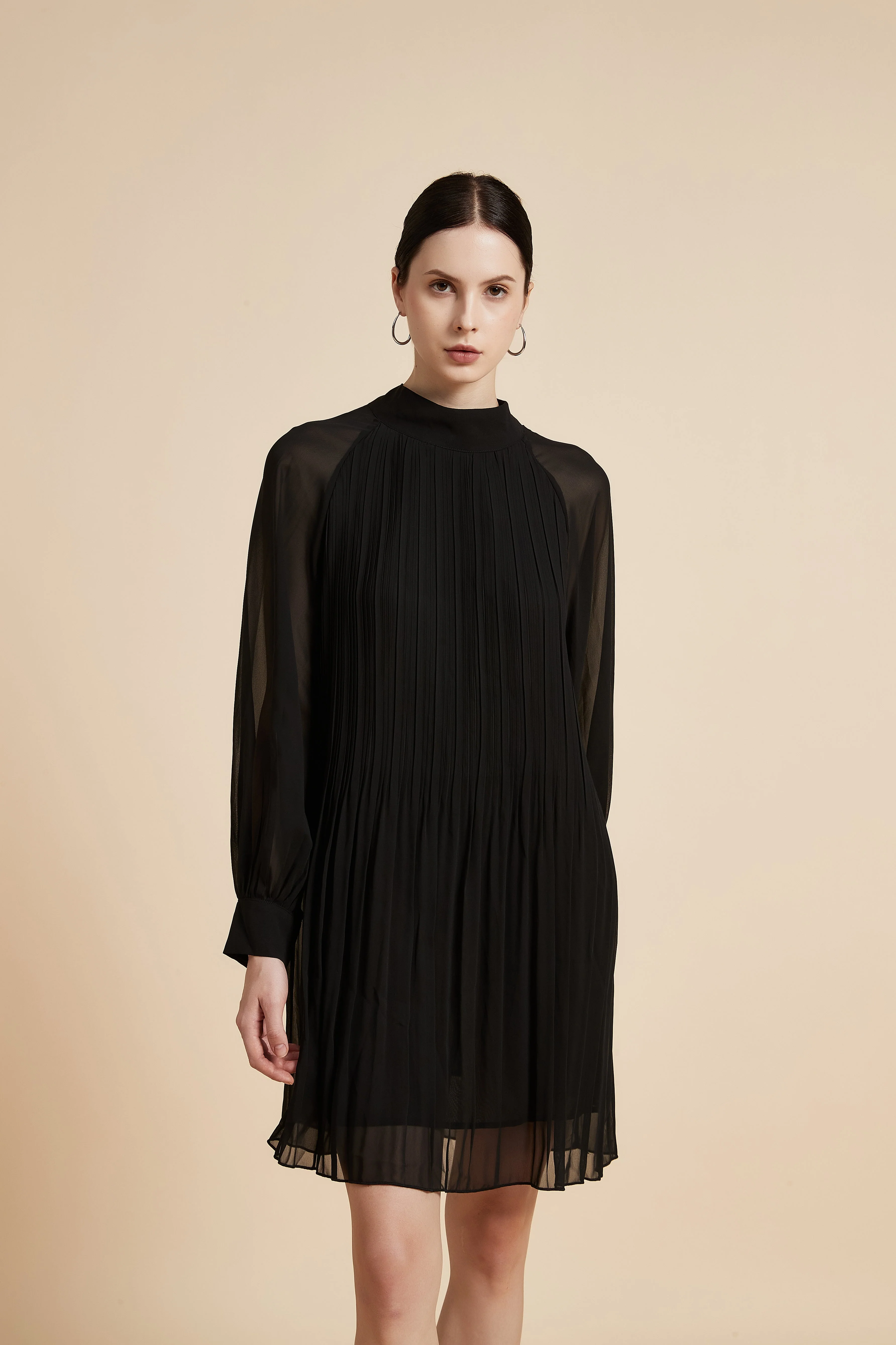 Pleated Long Sleeve Mini Dress - Image 2
