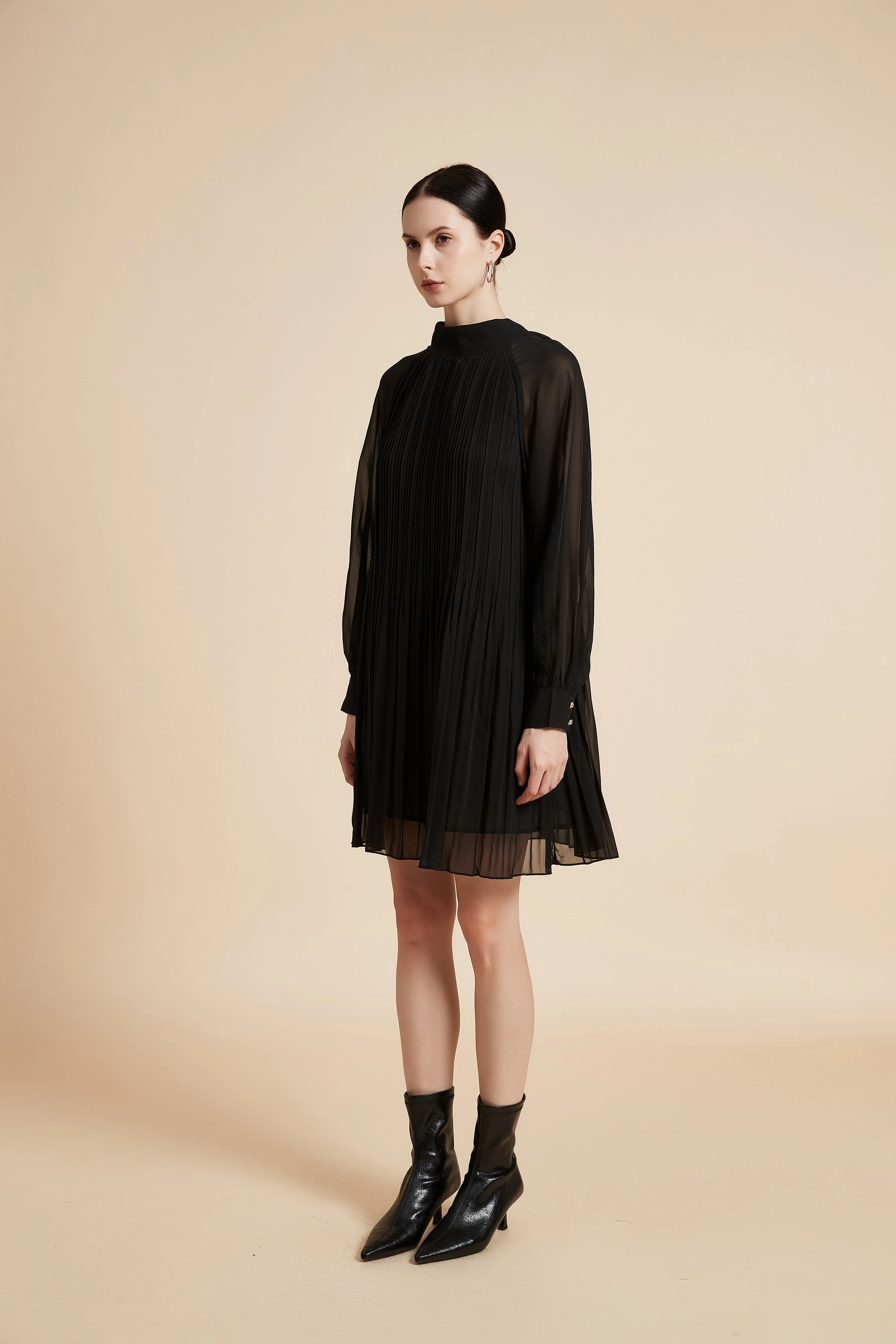 Pleated Long Sleeve Mini Dress - Image 3