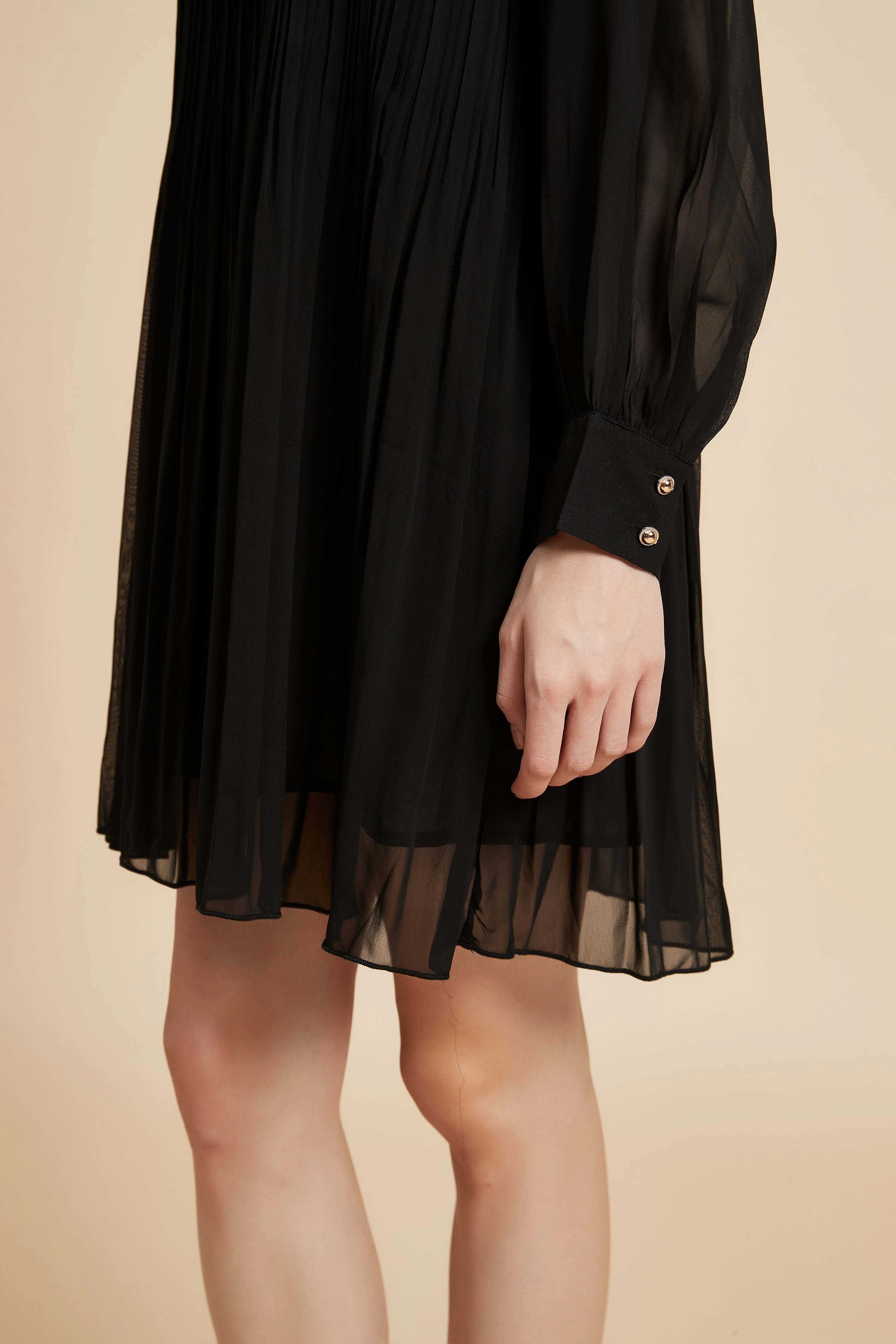 Pleated Long Sleeve Mini Dress - Image 4