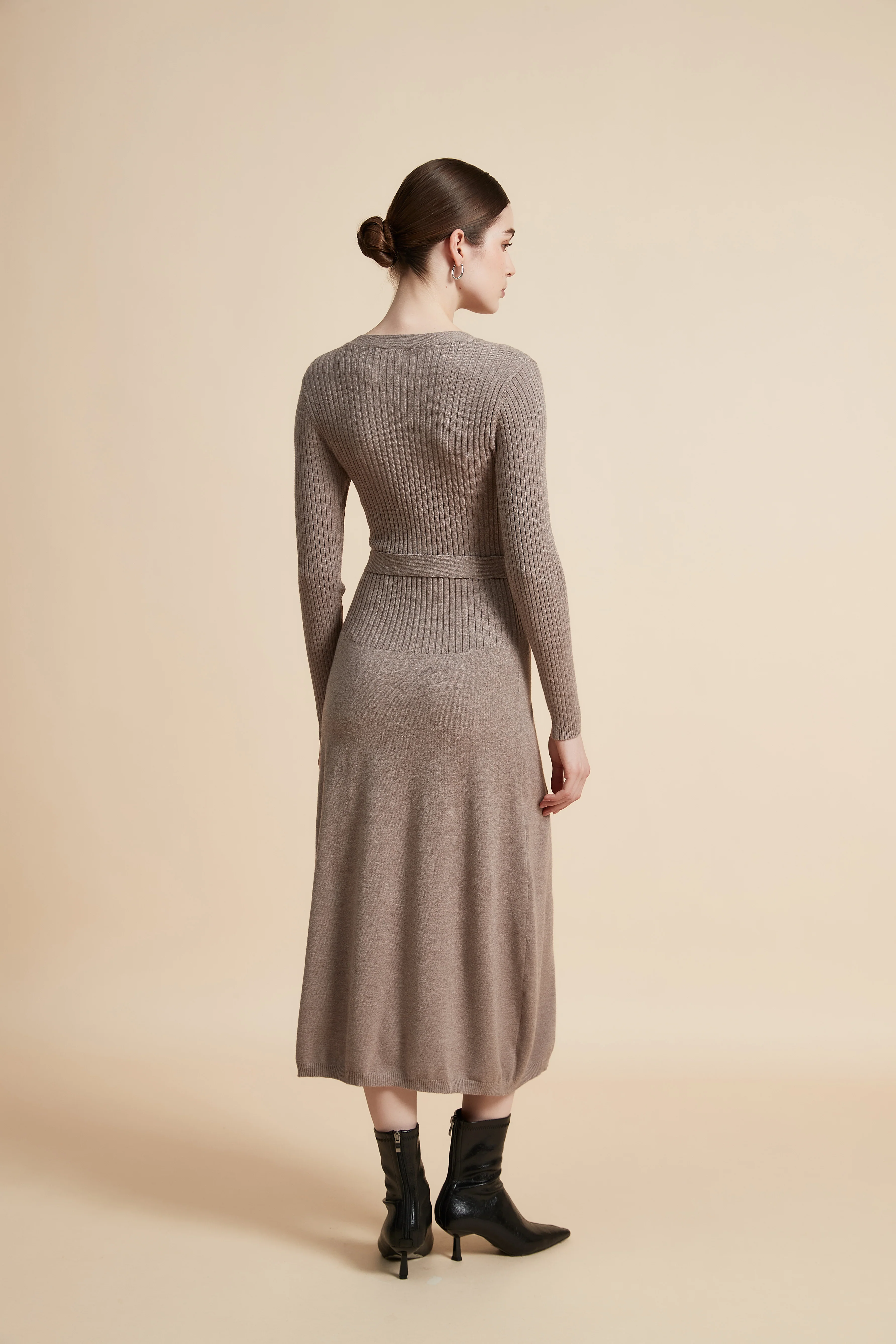 Plain Ribbed Wrap Dress With Belt - Image 7