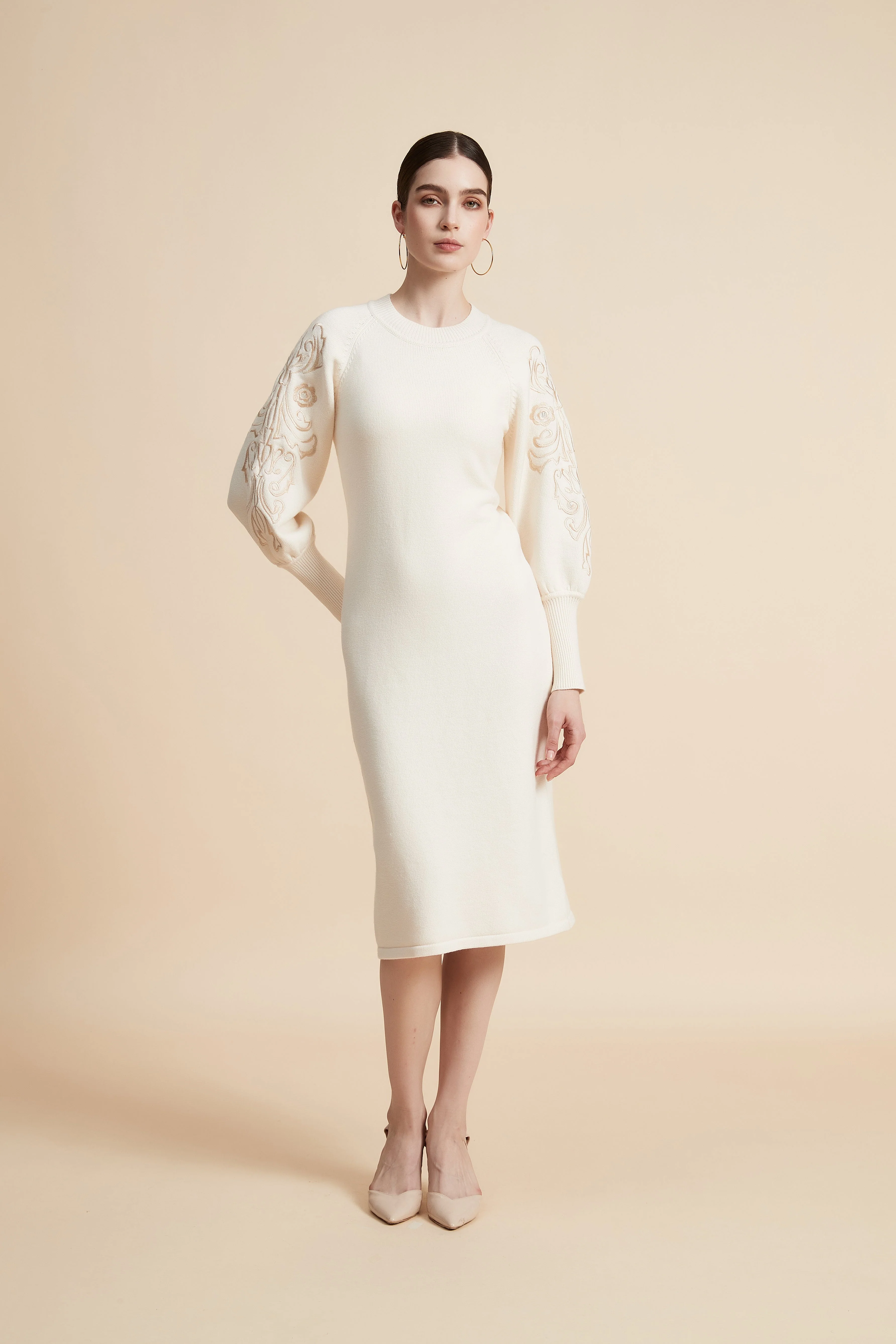 Knee-Length Puff Sleeve Dress