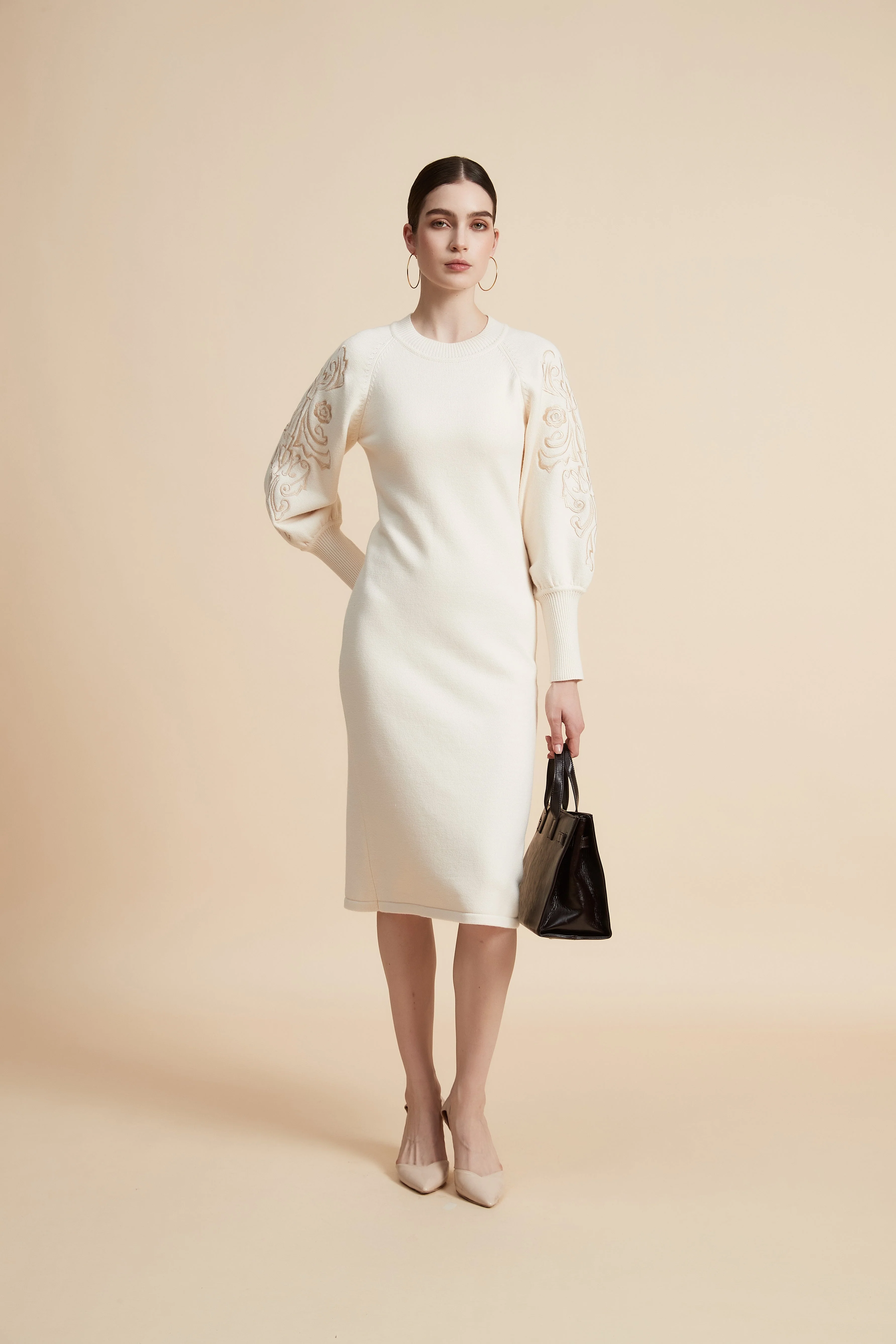 Knee-Length Puff Sleeve Dress - Image 3