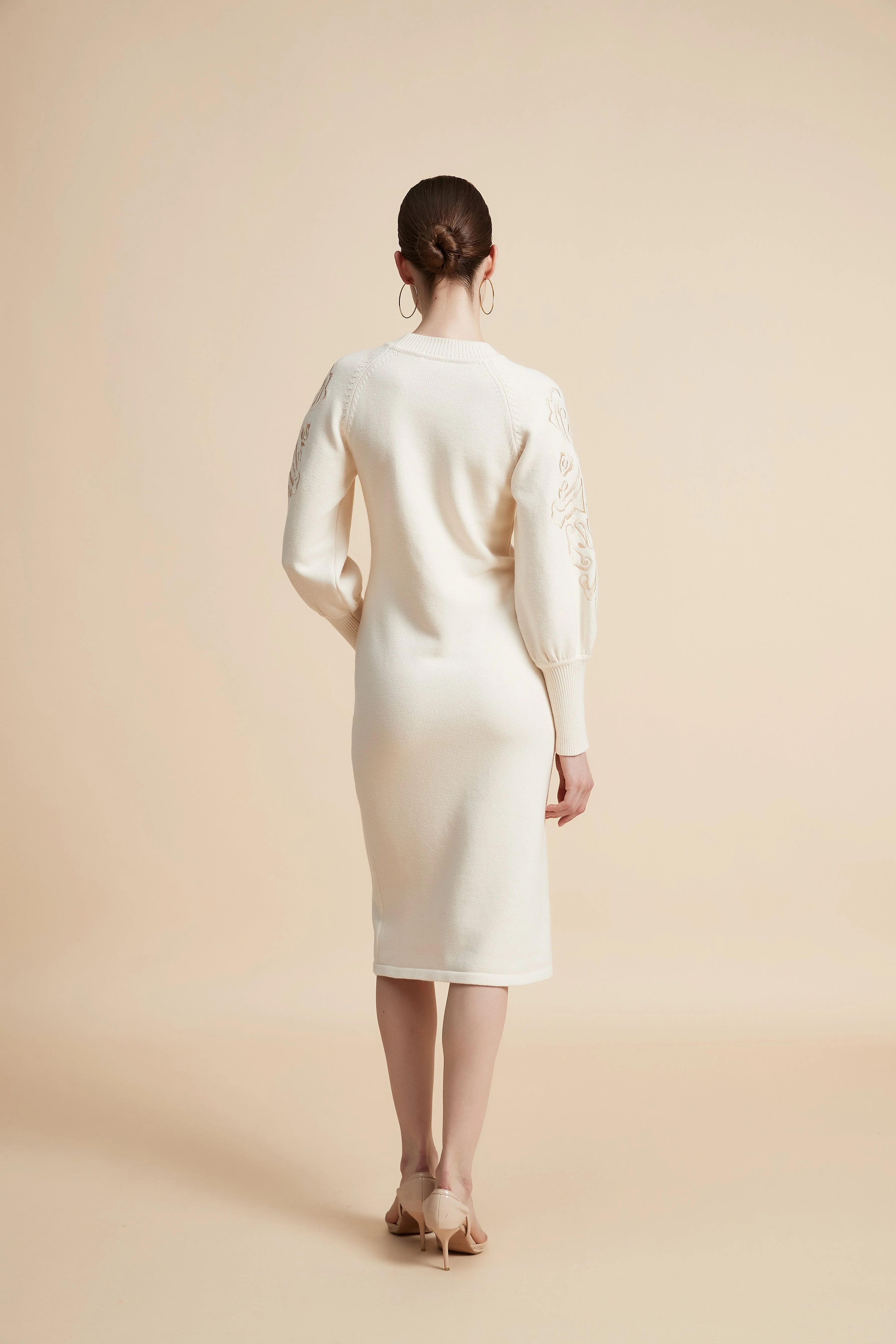 Knee-Length Puff Sleeve Dress - Image 5