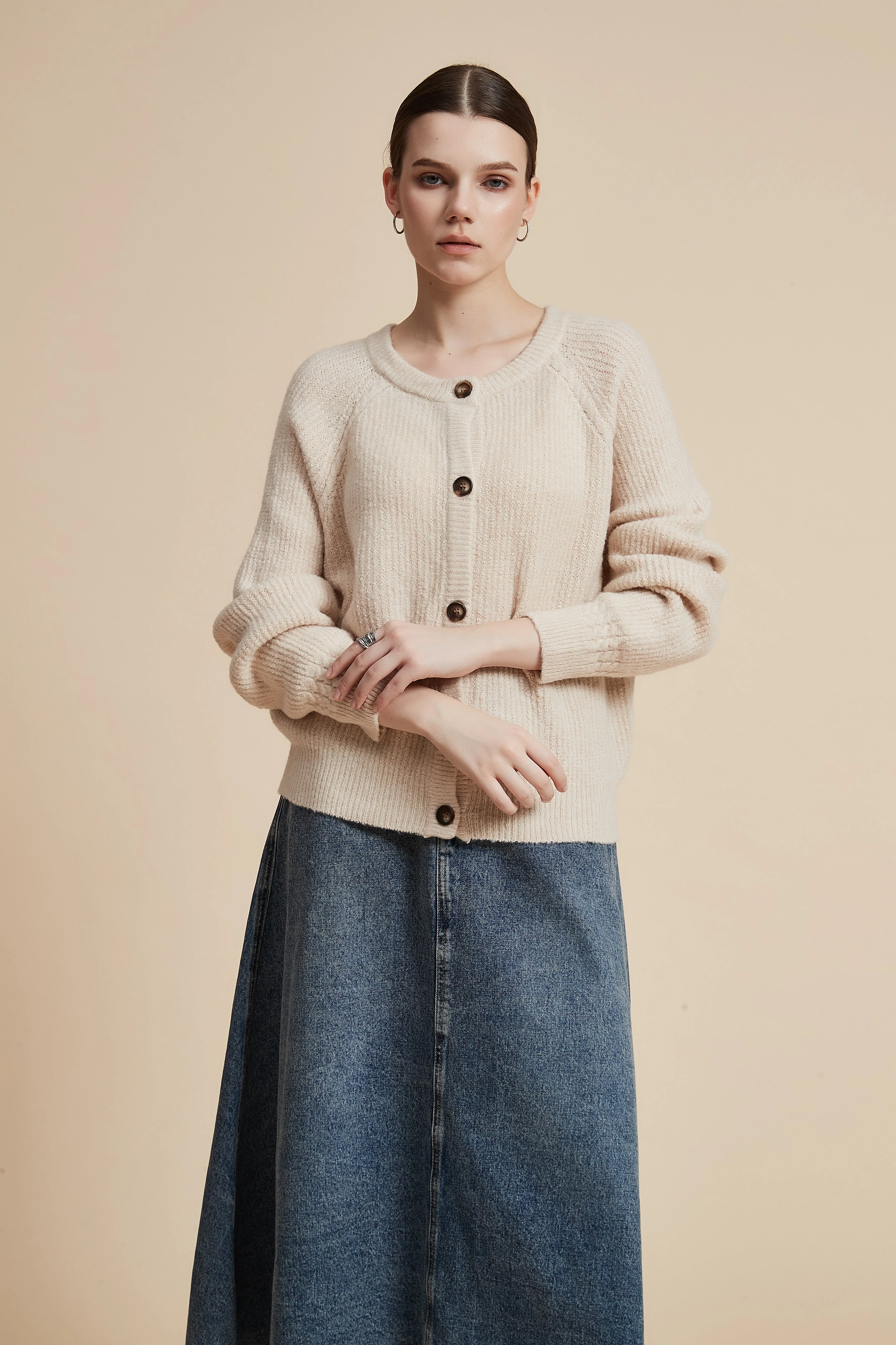 Long Sleeve Cardigan with Round Neck - Image 7