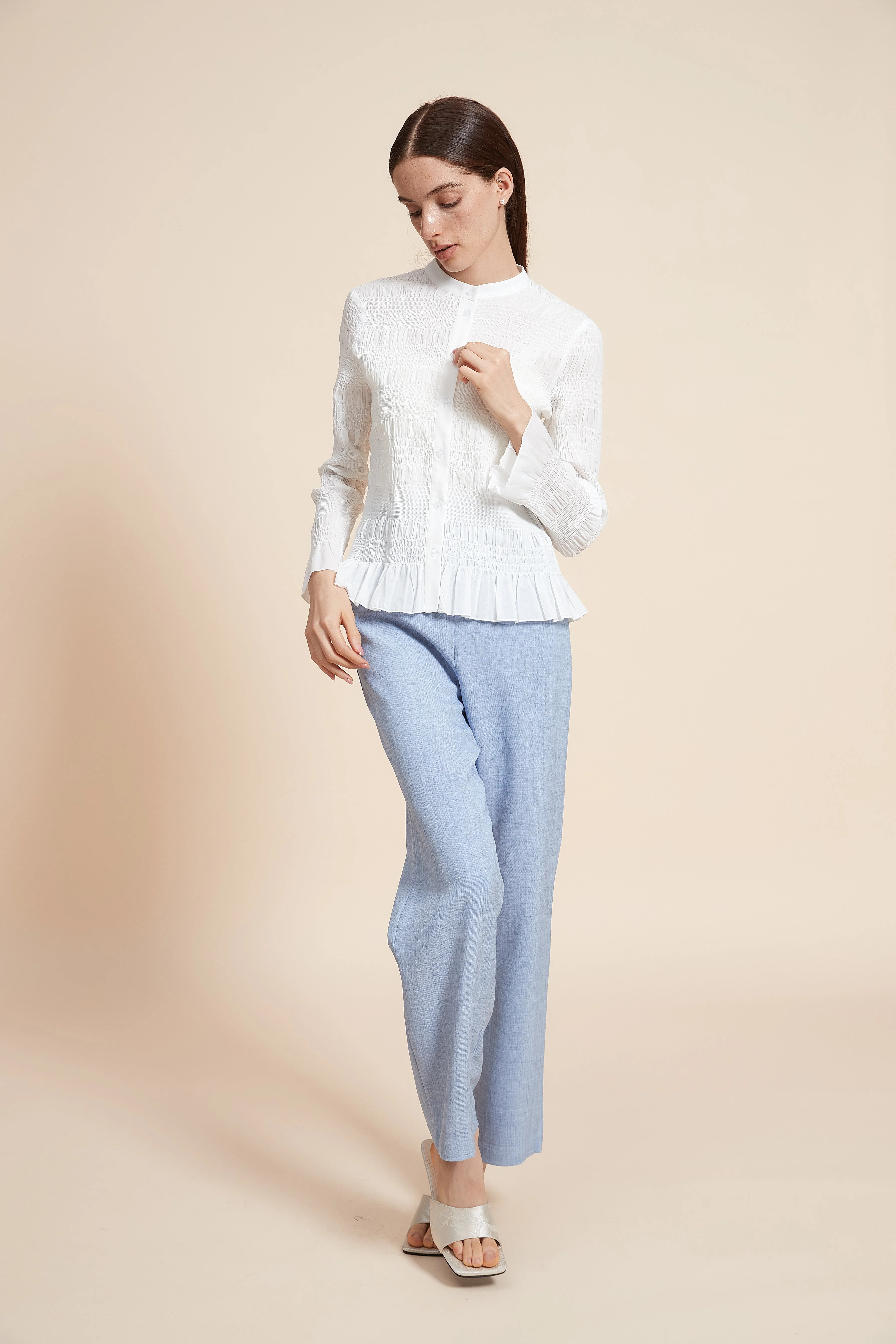 Ruched Plain Blouse With Long Sleeves - Image 5
