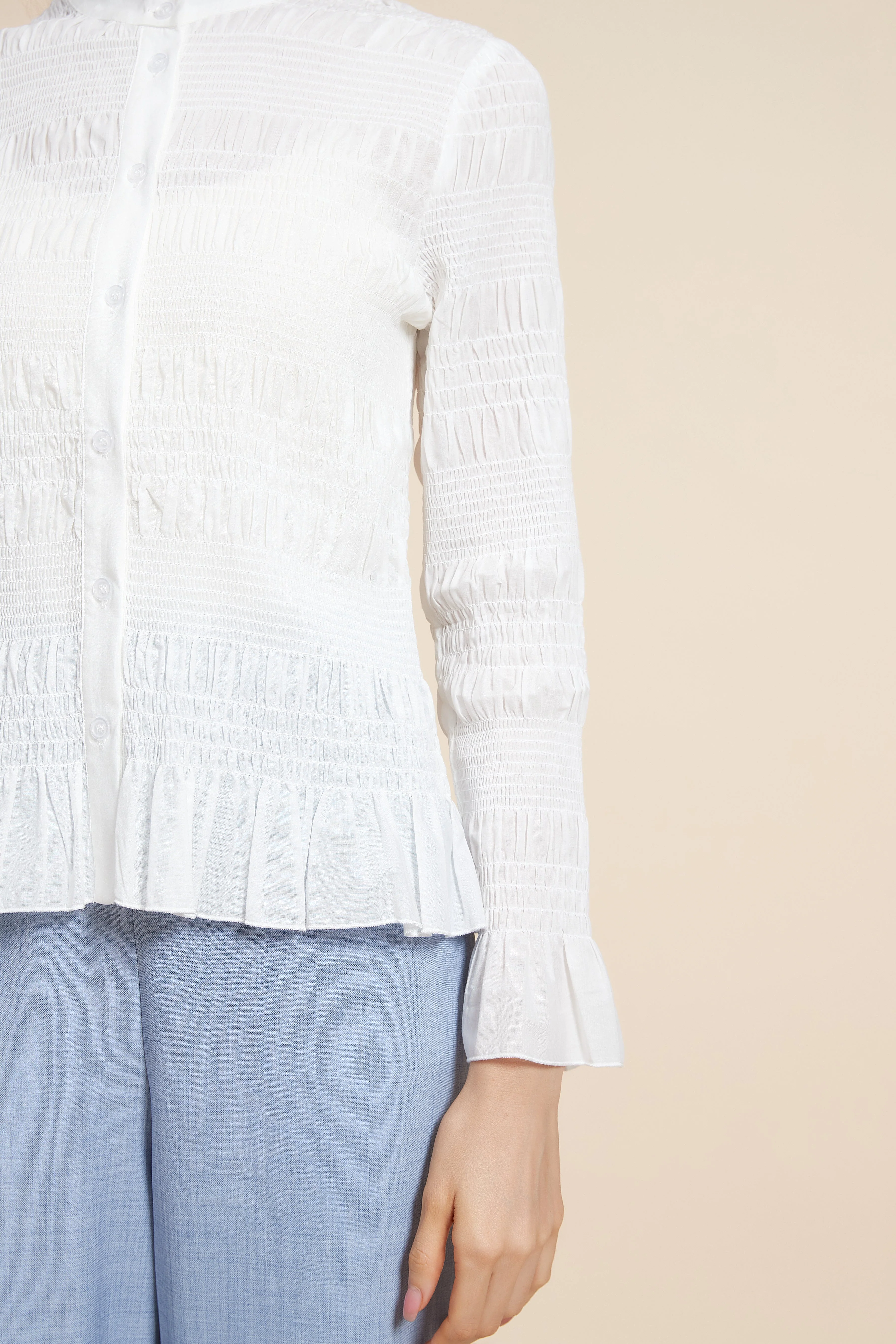 Ruched Plain Blouse With Long Sleeves - Image 6