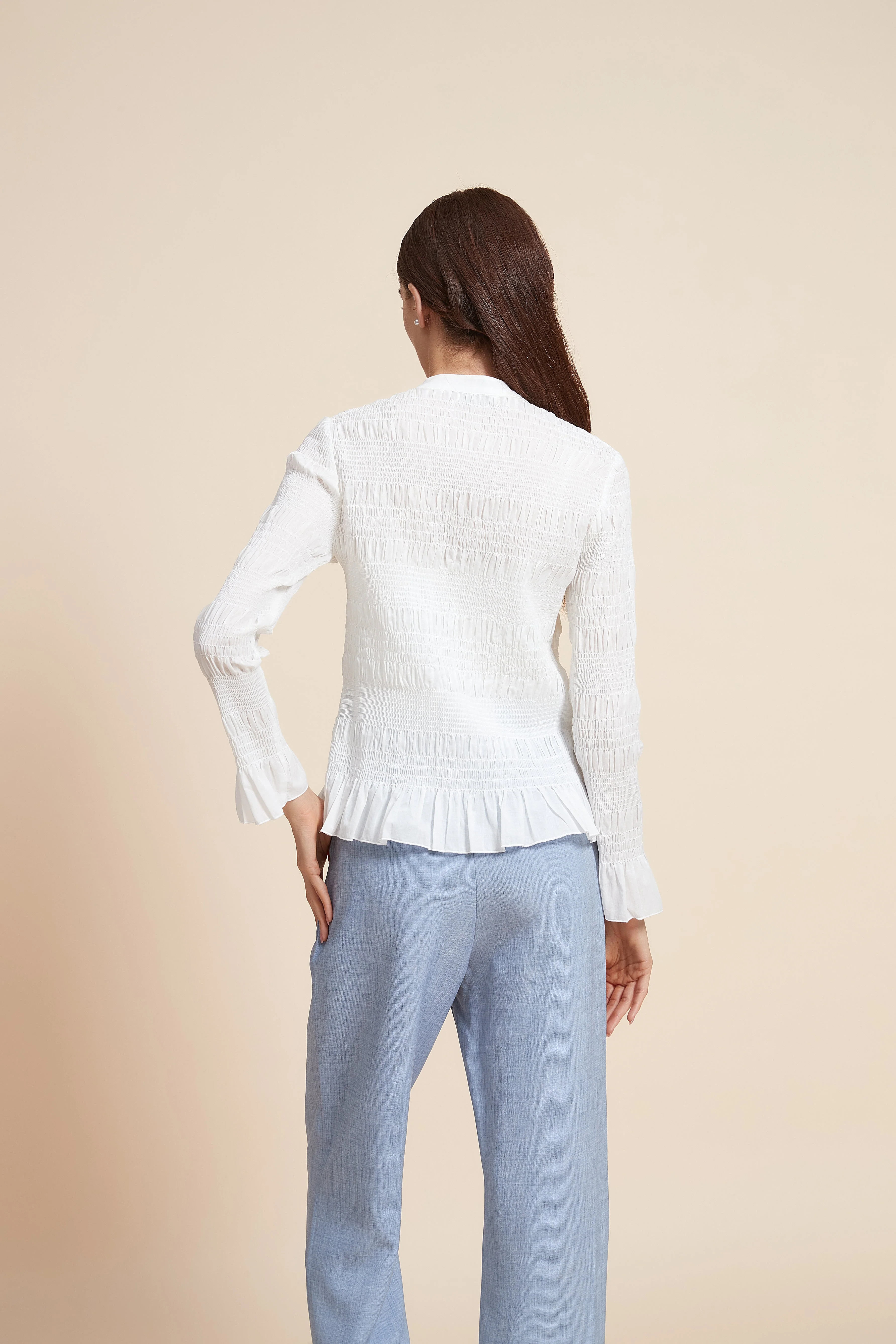 Ruched Plain Blouse With Long Sleeves - Image 7