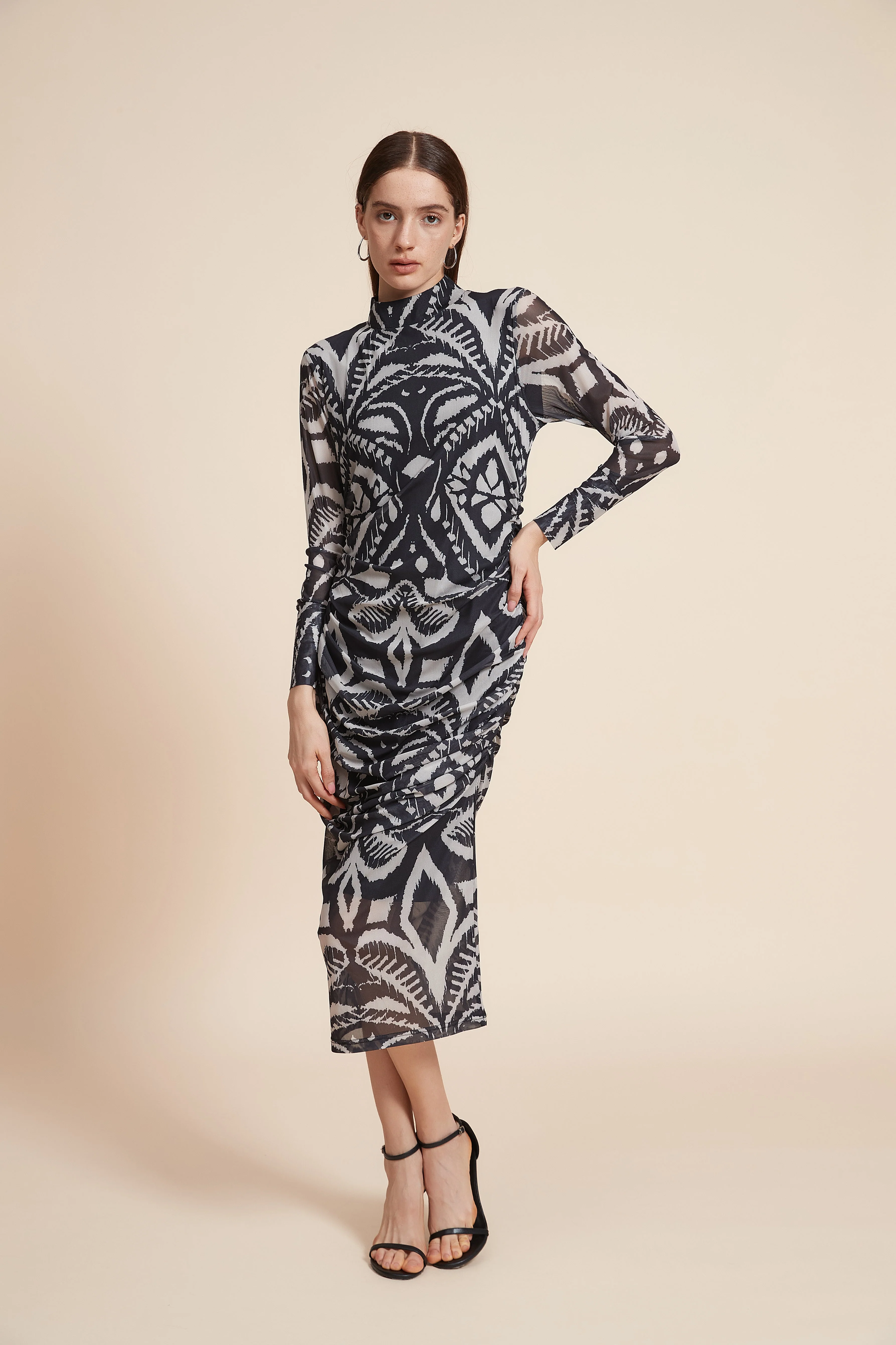 Printed Long Sleeve Midi Dress - Image 3
