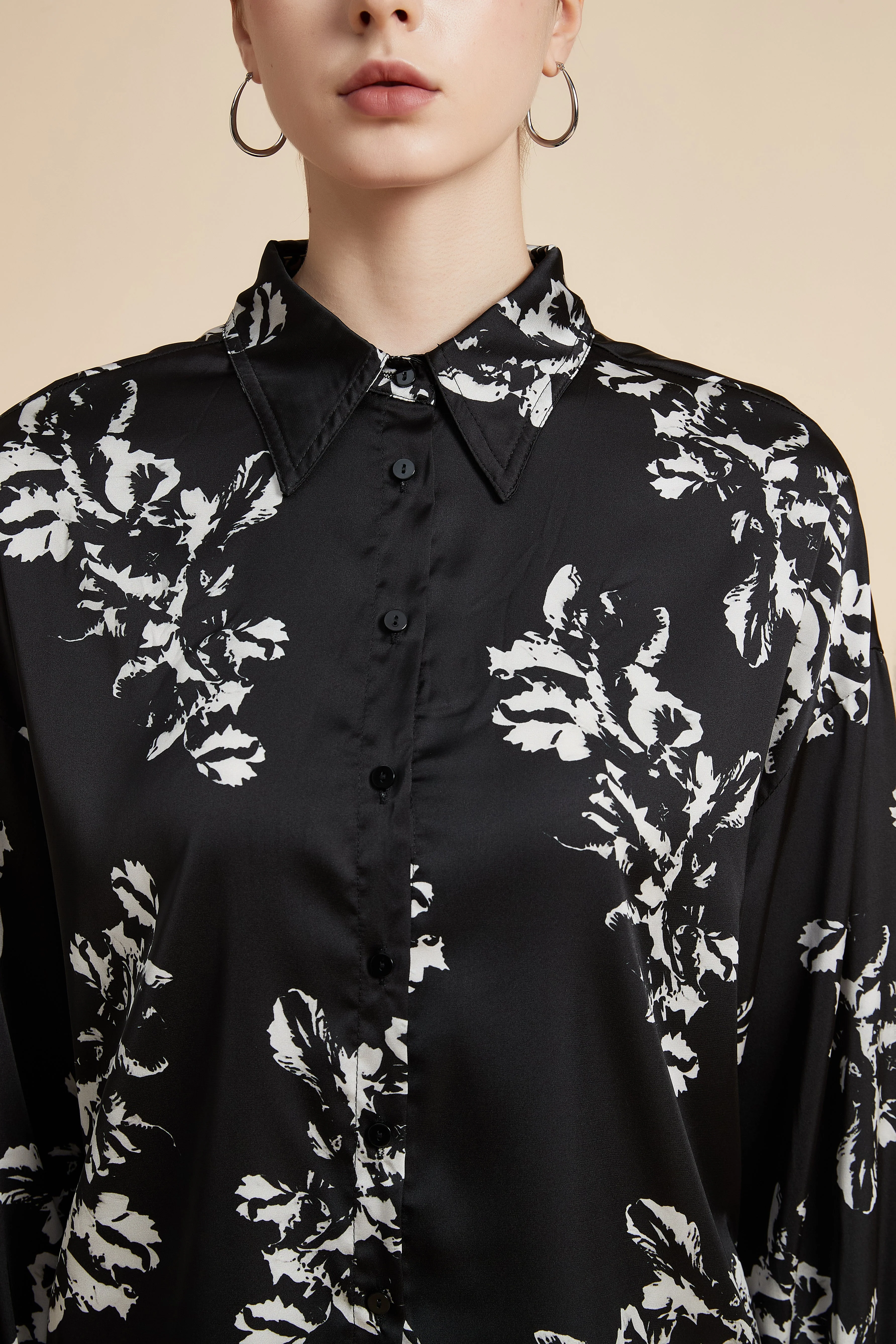 Floral Long Sleeve Shirt Collar Blouse - Image 4