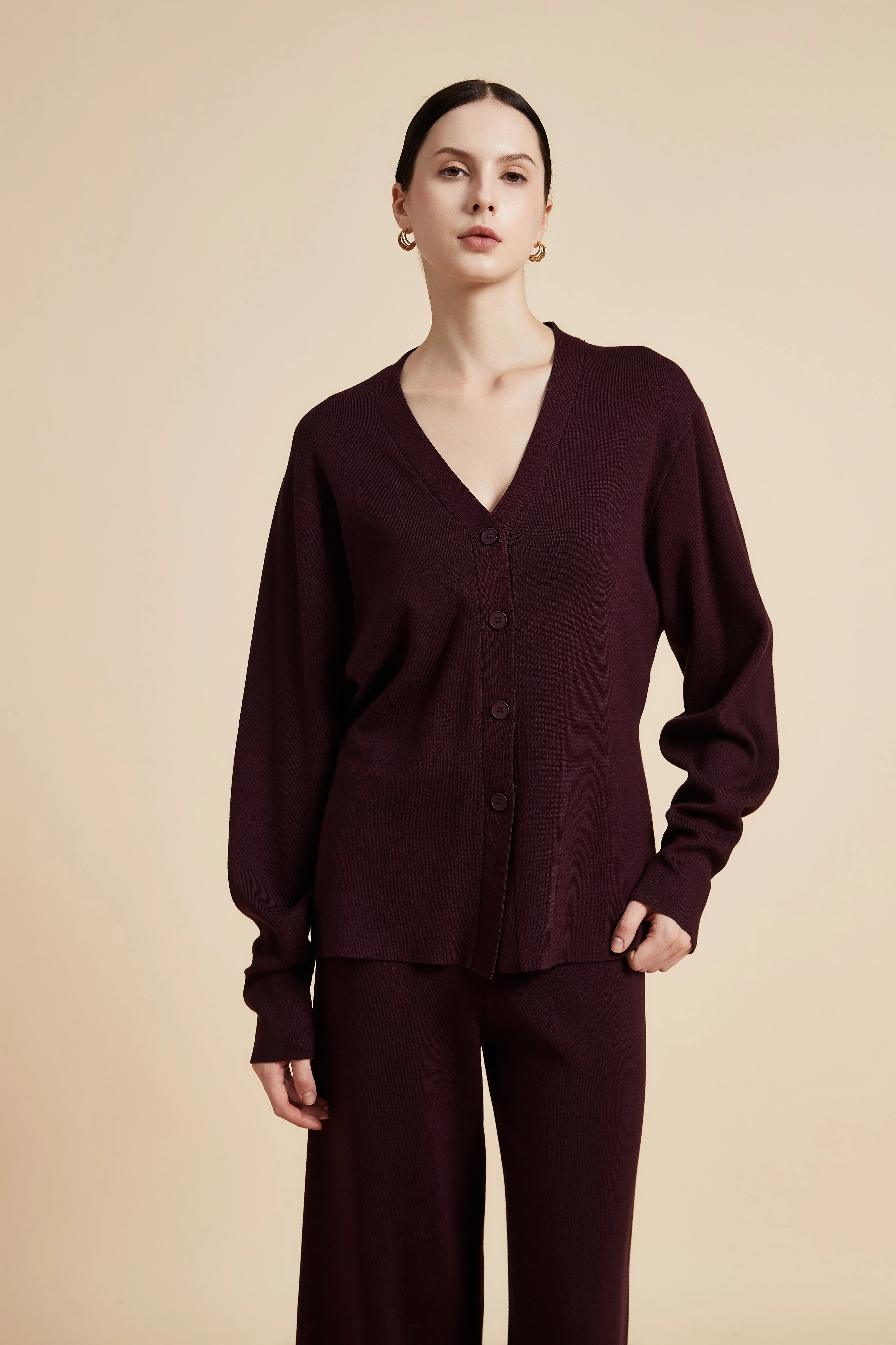 Solid Long Sleeve V-Neck Cardigan