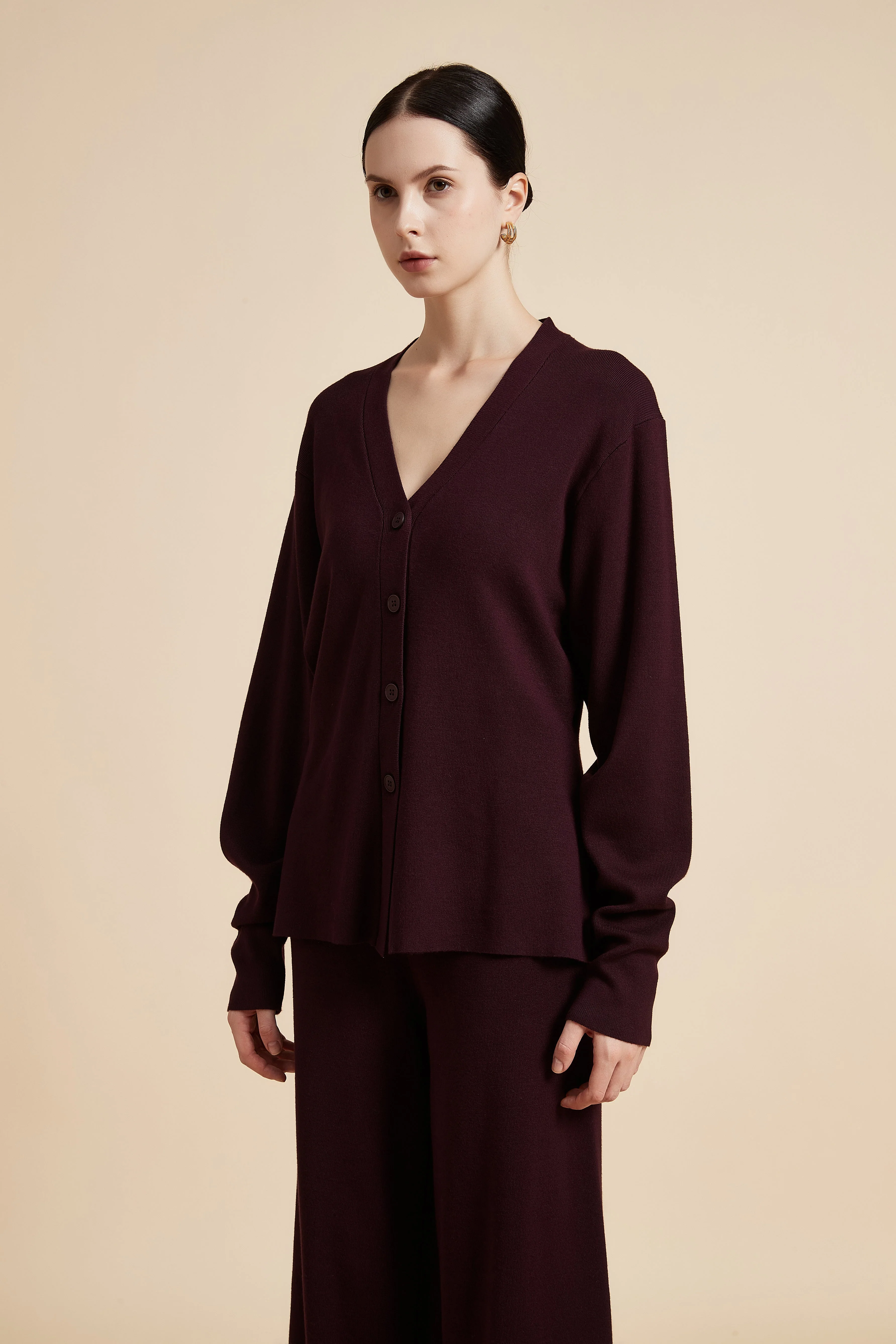 Solid Long Sleeve V-Neck Cardigan - Image 2