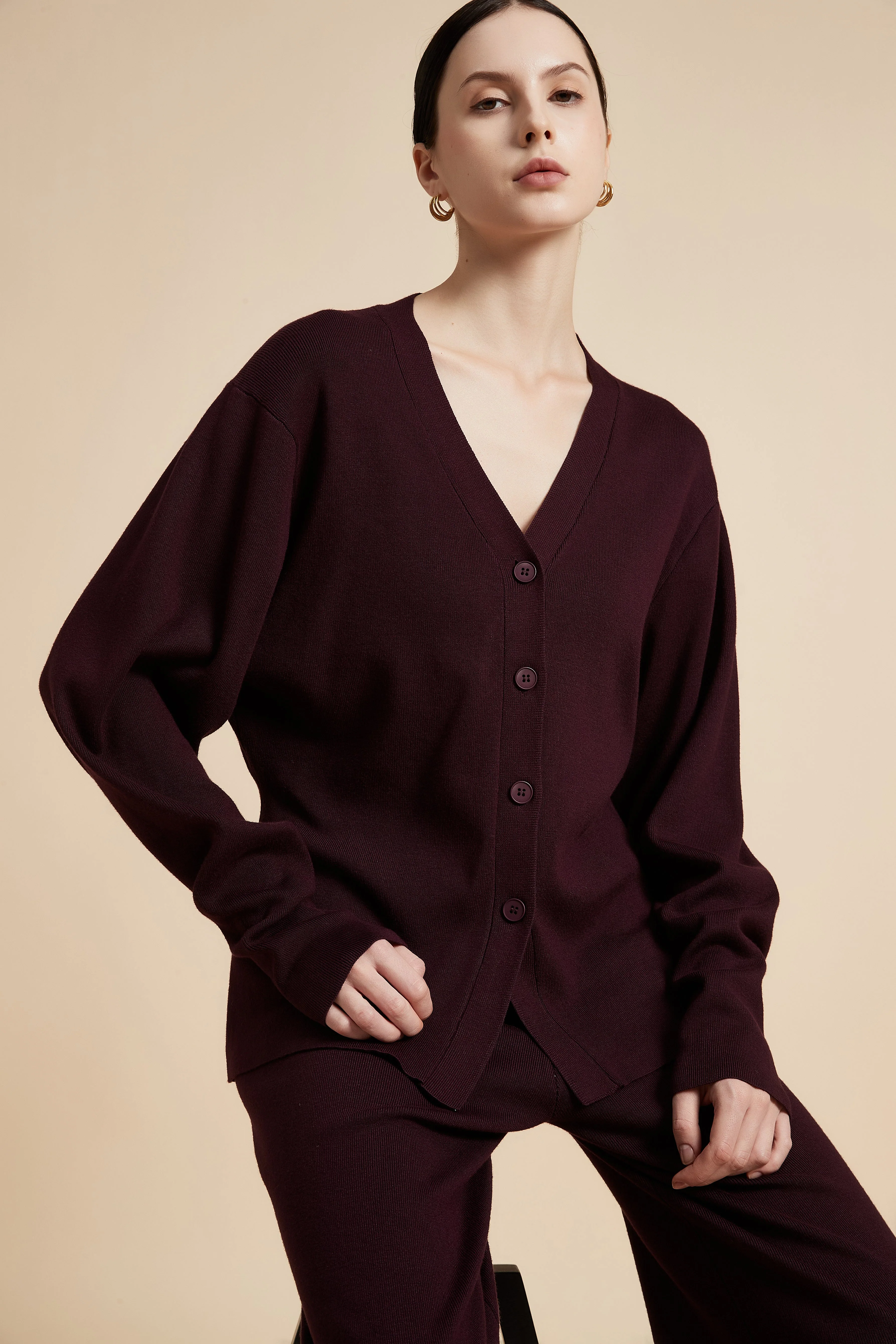 Solid Long Sleeve V-Neck Cardigan - Image 3