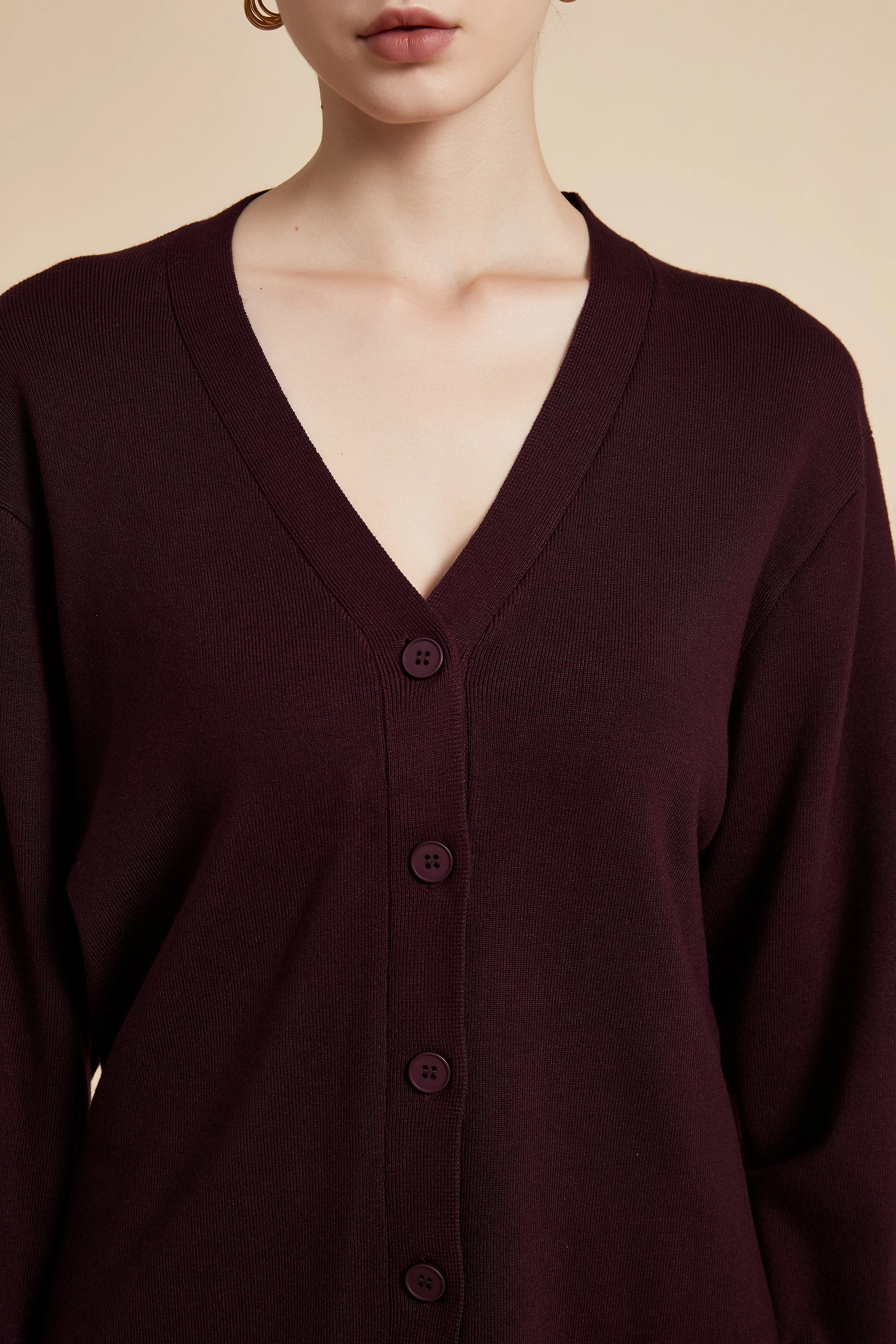 Solid Long Sleeve V-Neck Cardigan - Image 4
