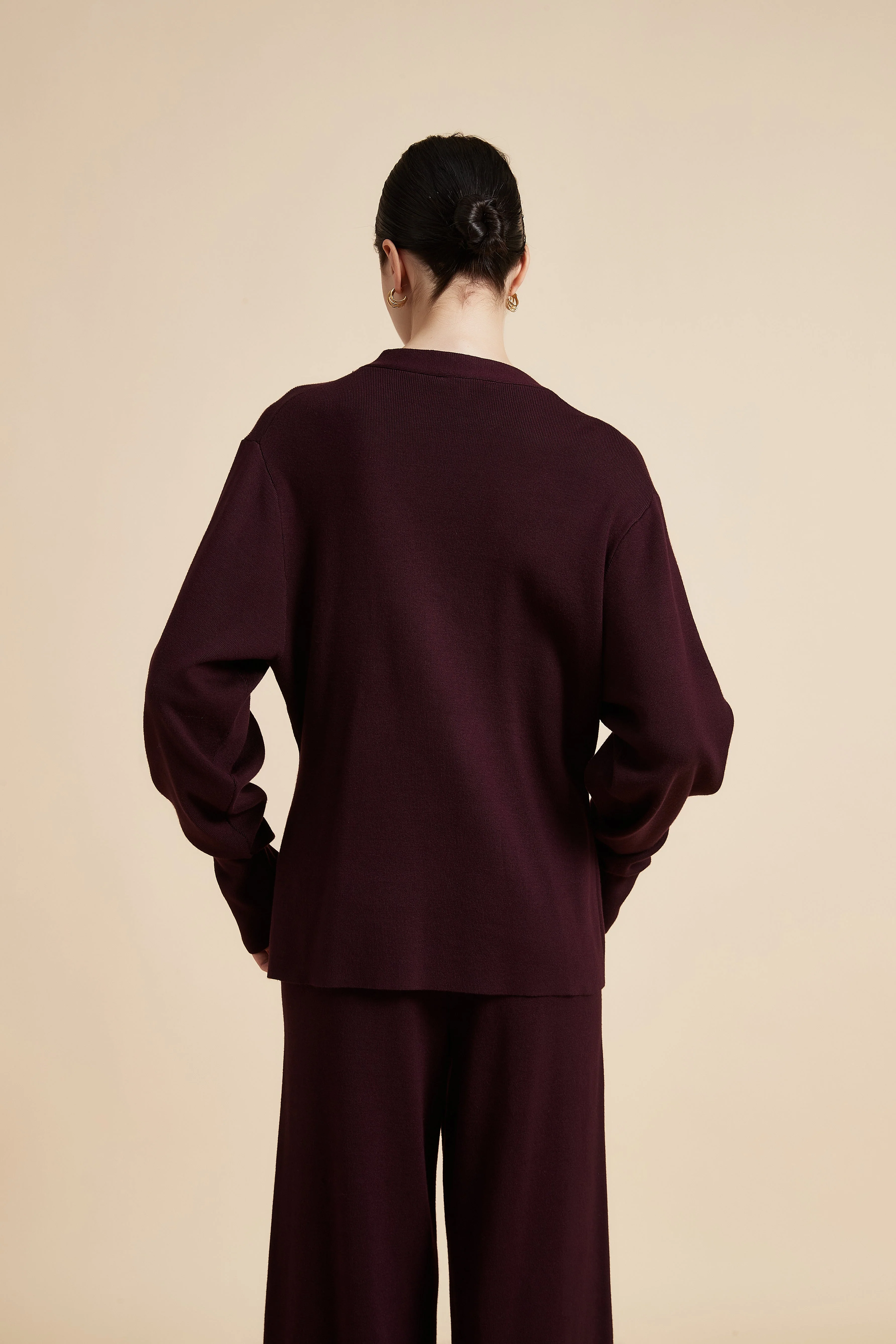 Solid Long Sleeve V-Neck Cardigan - Image 5